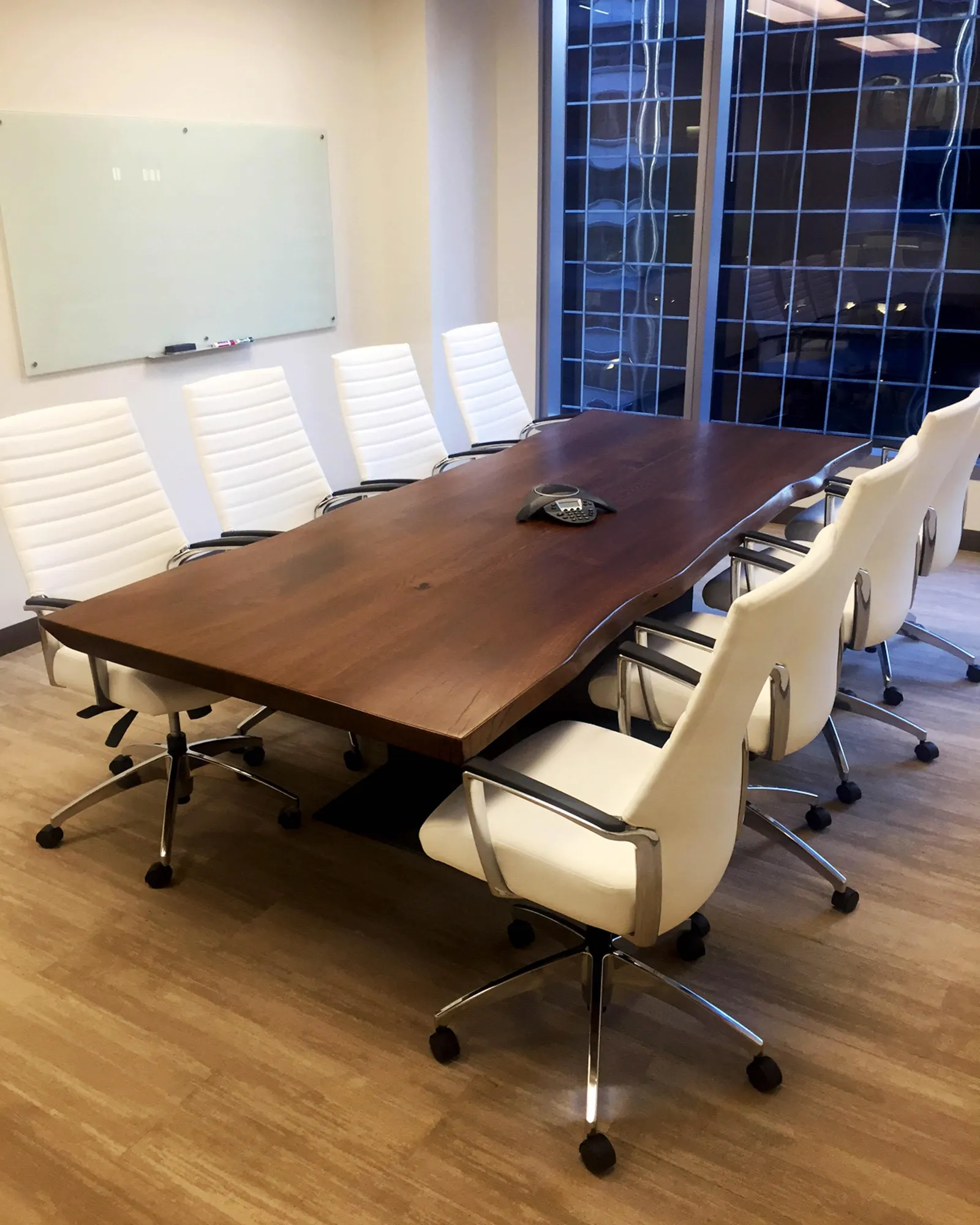 Custom stain urban ash conference community table steel base power by icon modern