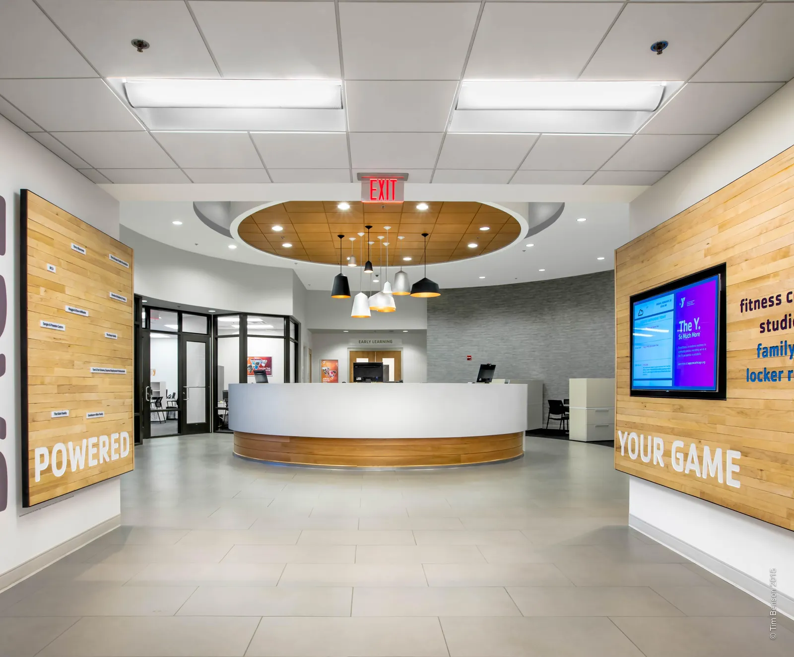 custom wall treatments in reclaimed gym floor cladding by Icon Modern