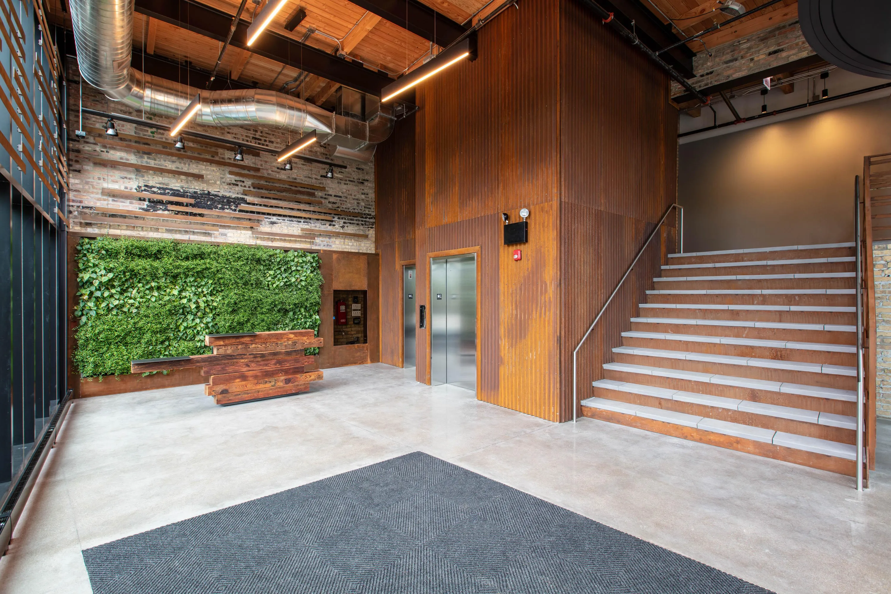 Custom urban old growth beam reception desk steel transaction element by icon modern