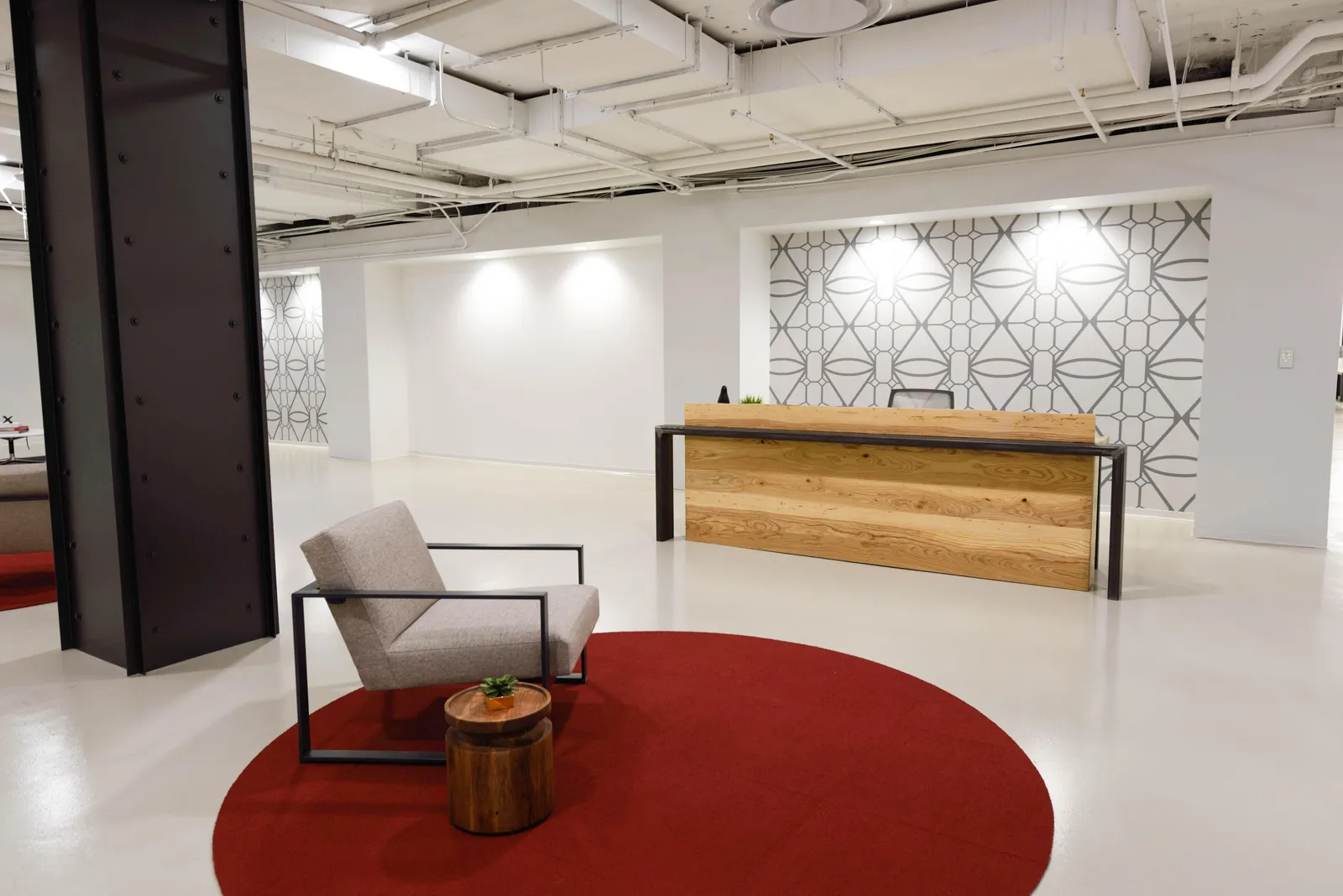 Custom urban wood steel dropside transaction reception desk by icon modern