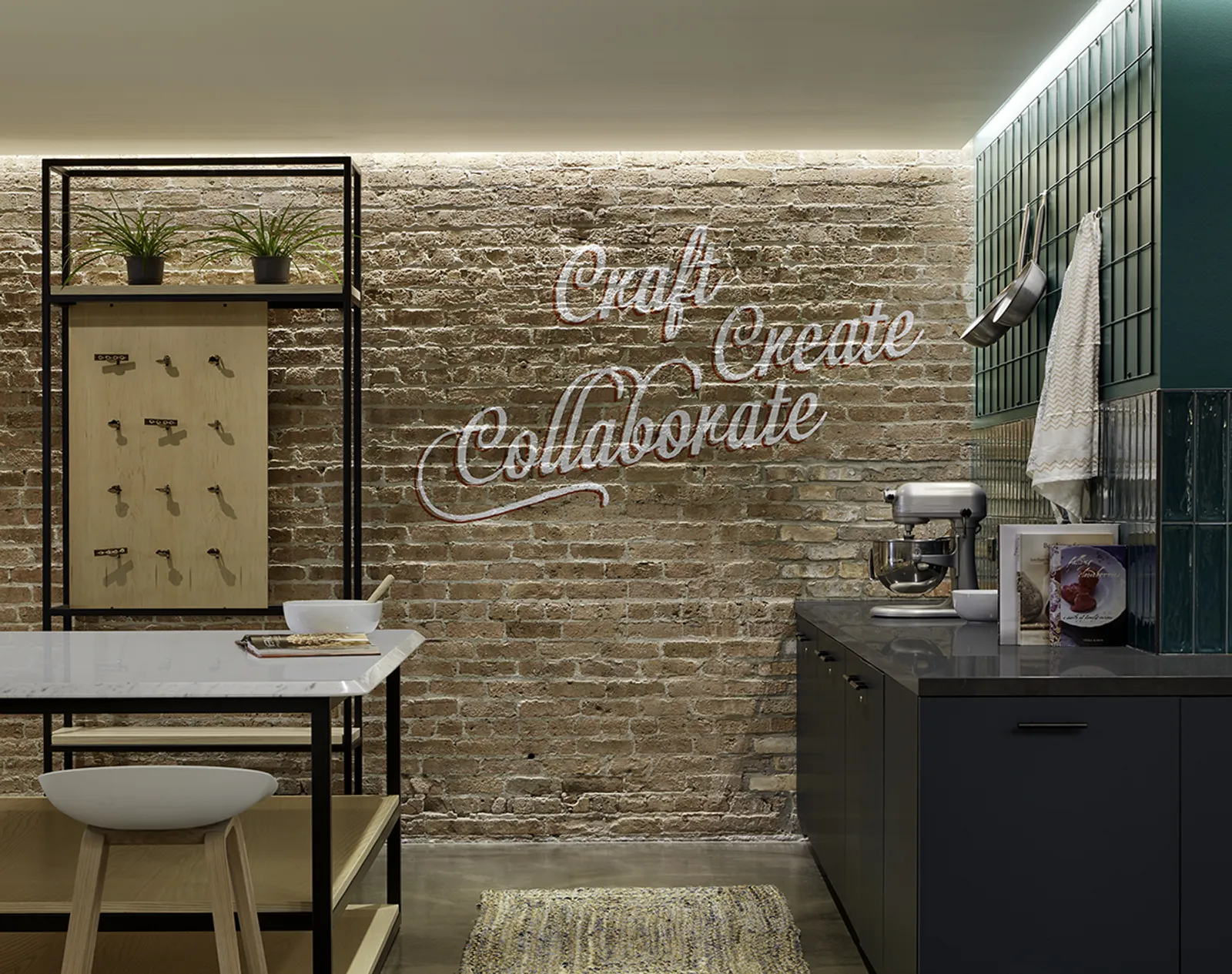 custom shelving and stone table by Icon Modern