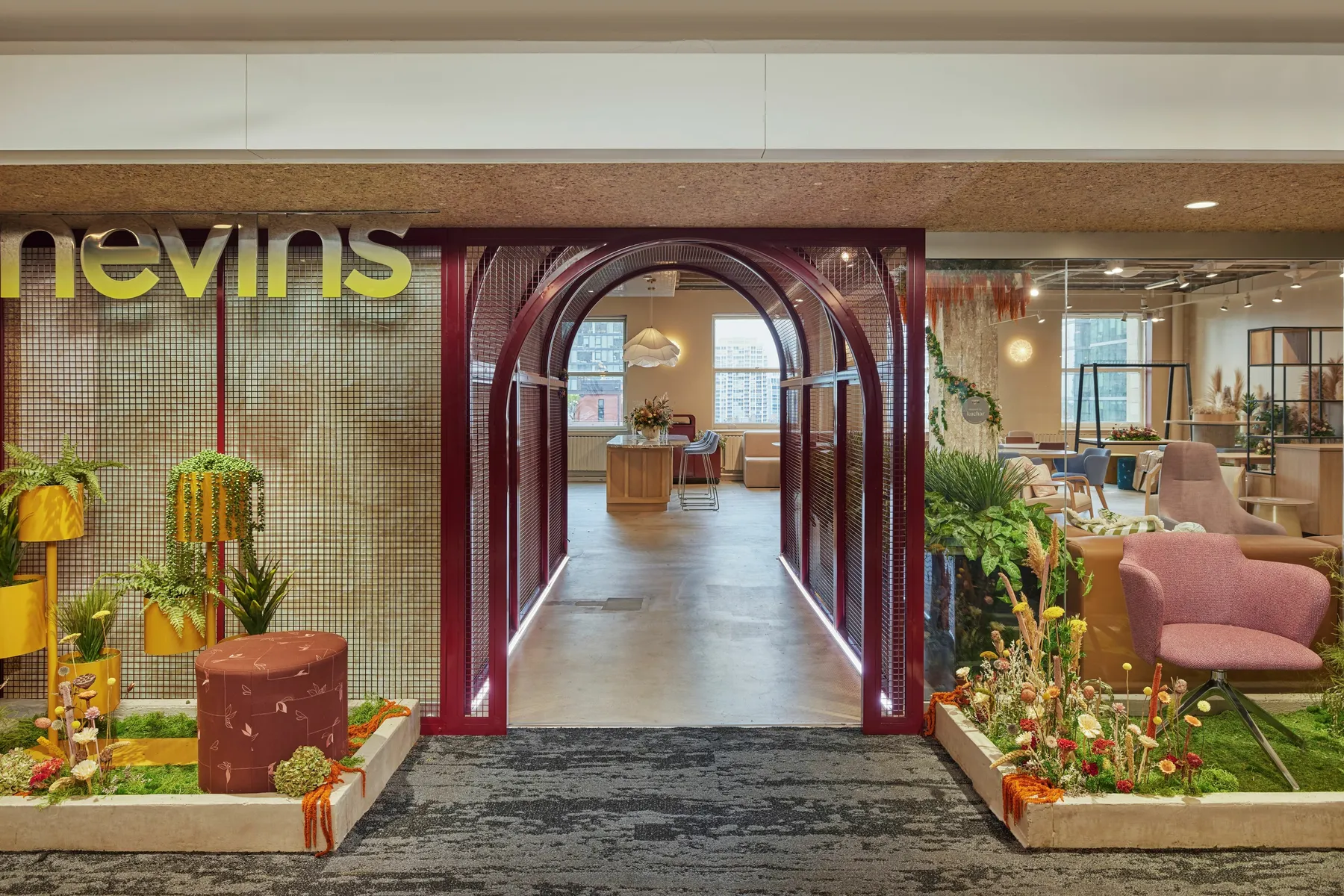 custom steel space divider in arch shape and red powdercoat finish by Icon Modern