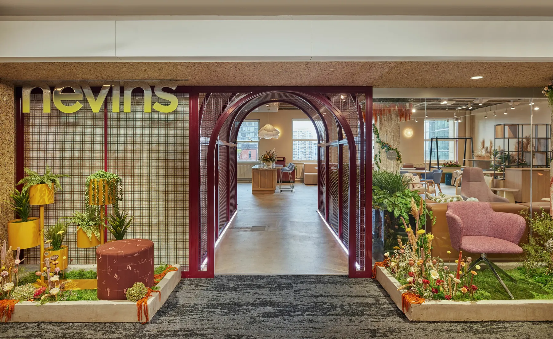 custom steel space divider in arch shape and red powdercoat finish by Icon Modern