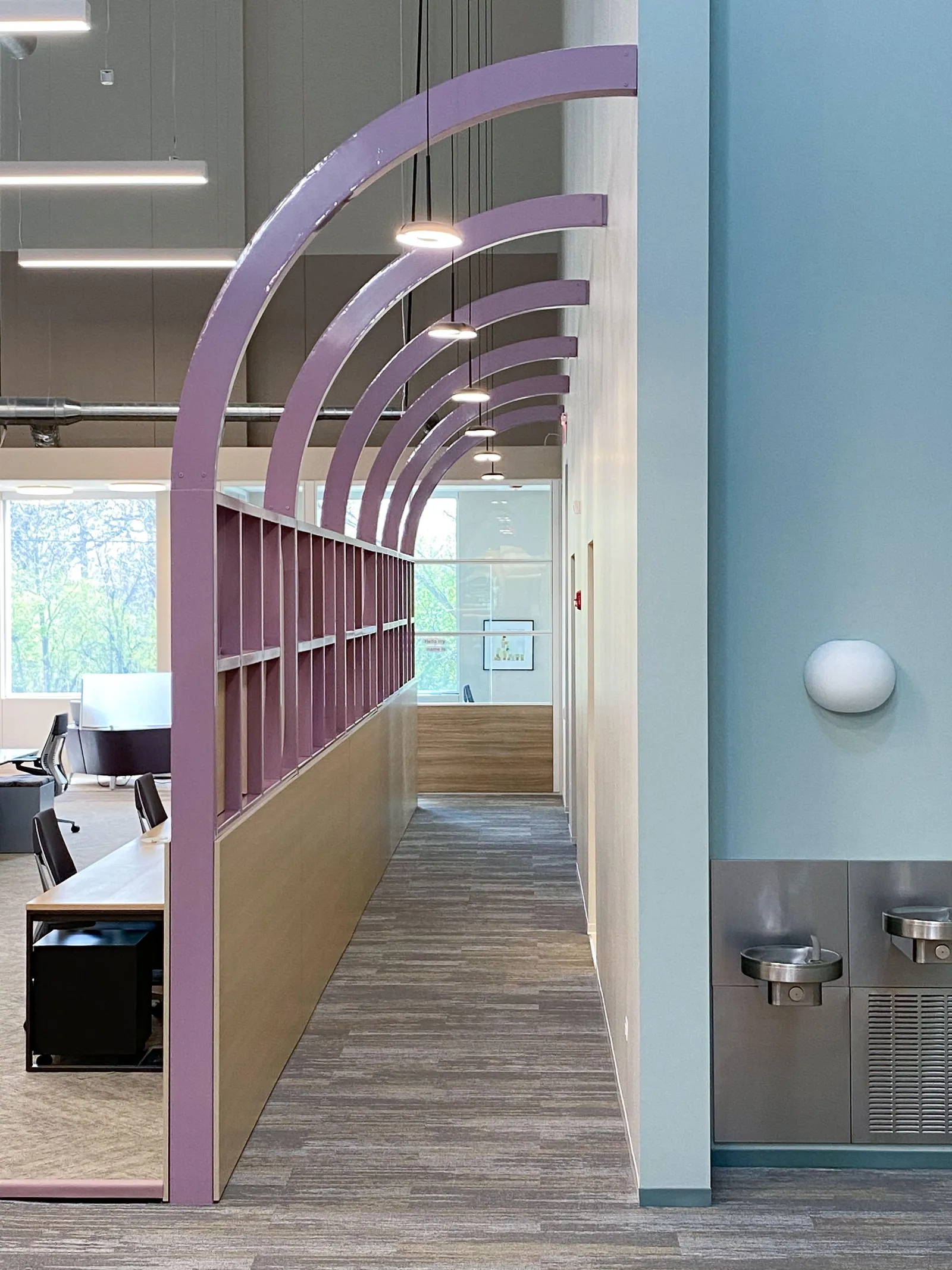 custom steel arches powdercoated in purple by Icon Modern