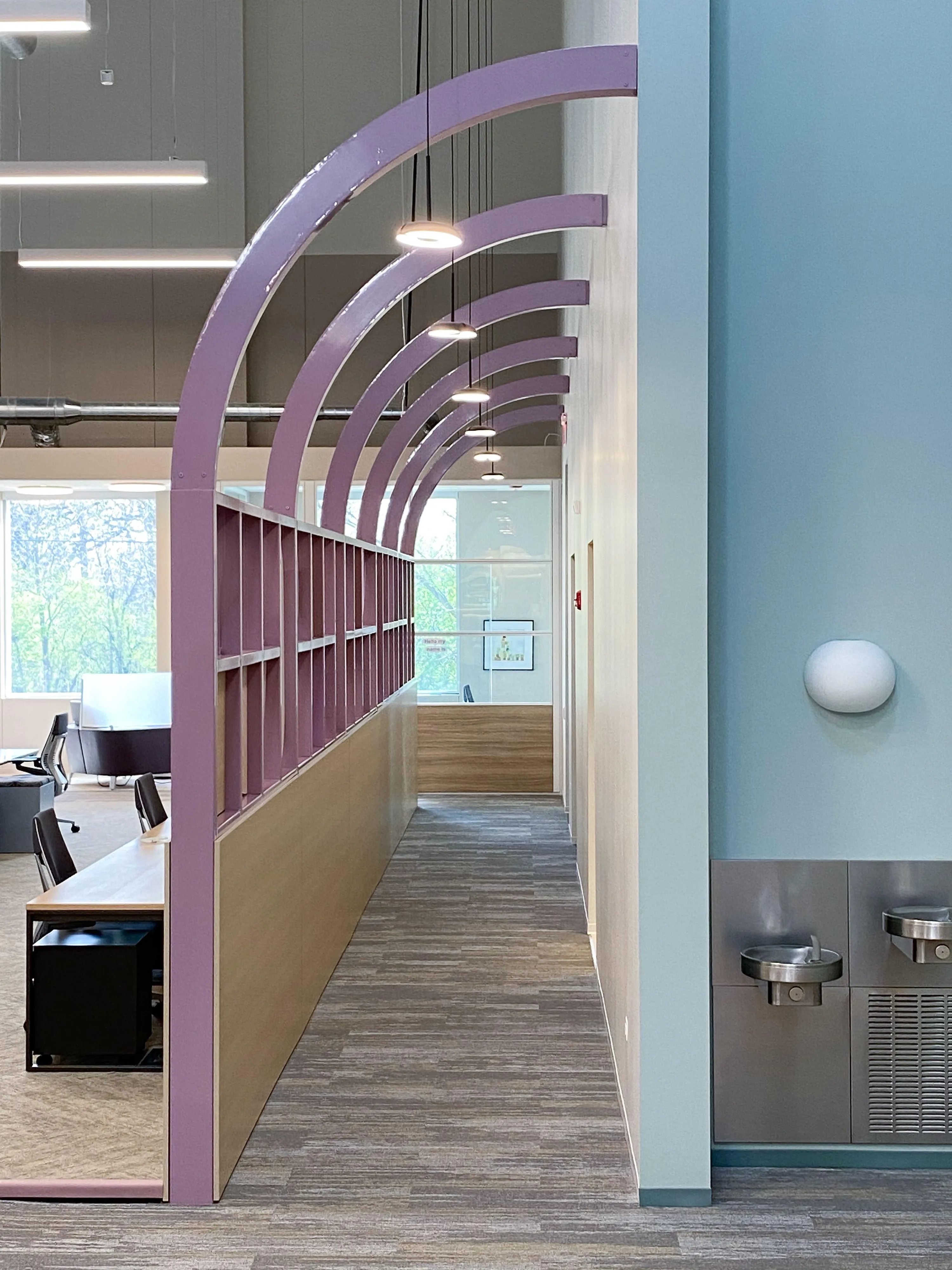 custom steel arches powdercoated in purple by Icon Modern