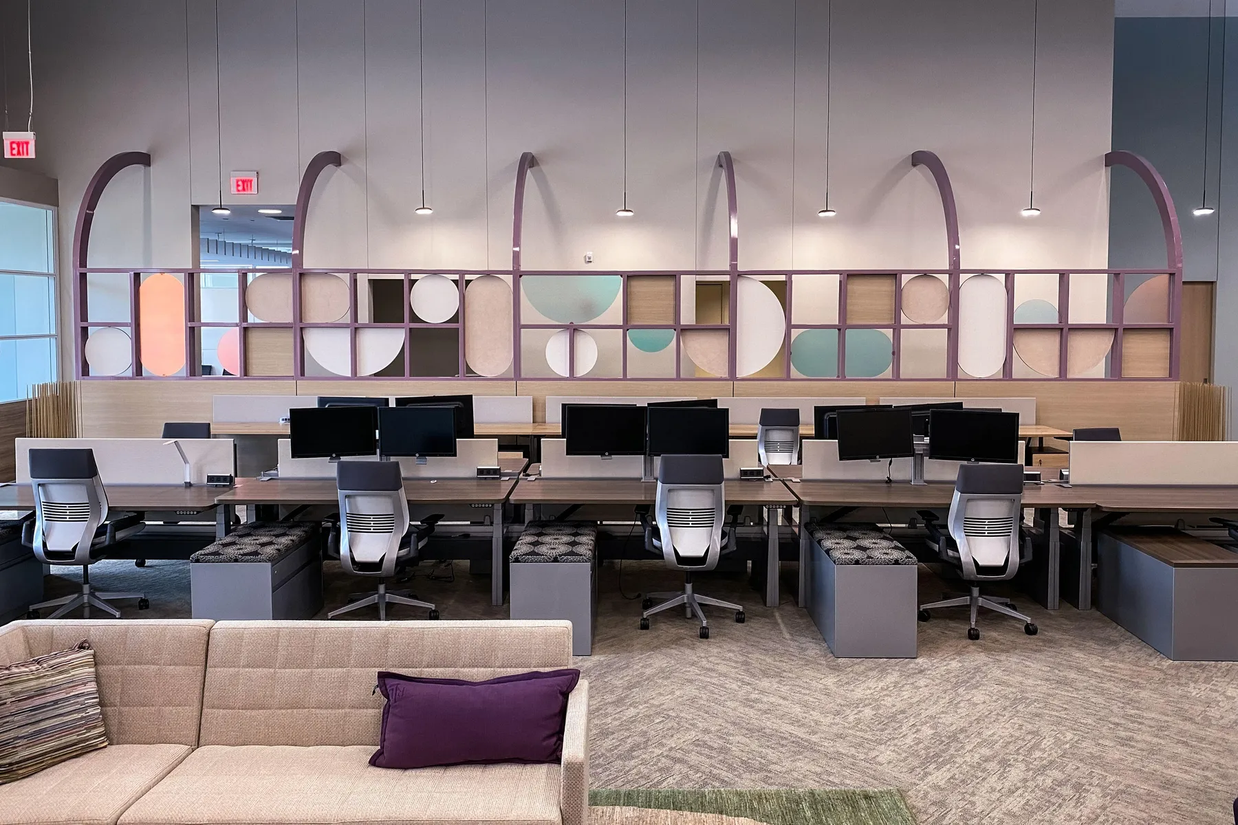 custom space divider with dichroic panels and steel arches by Icon Modern