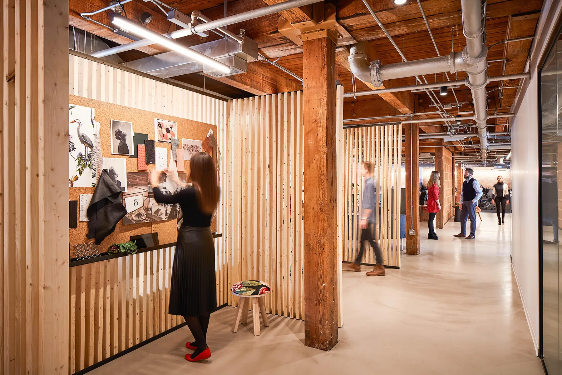 custom space divider in poplar slats by Icon Modern