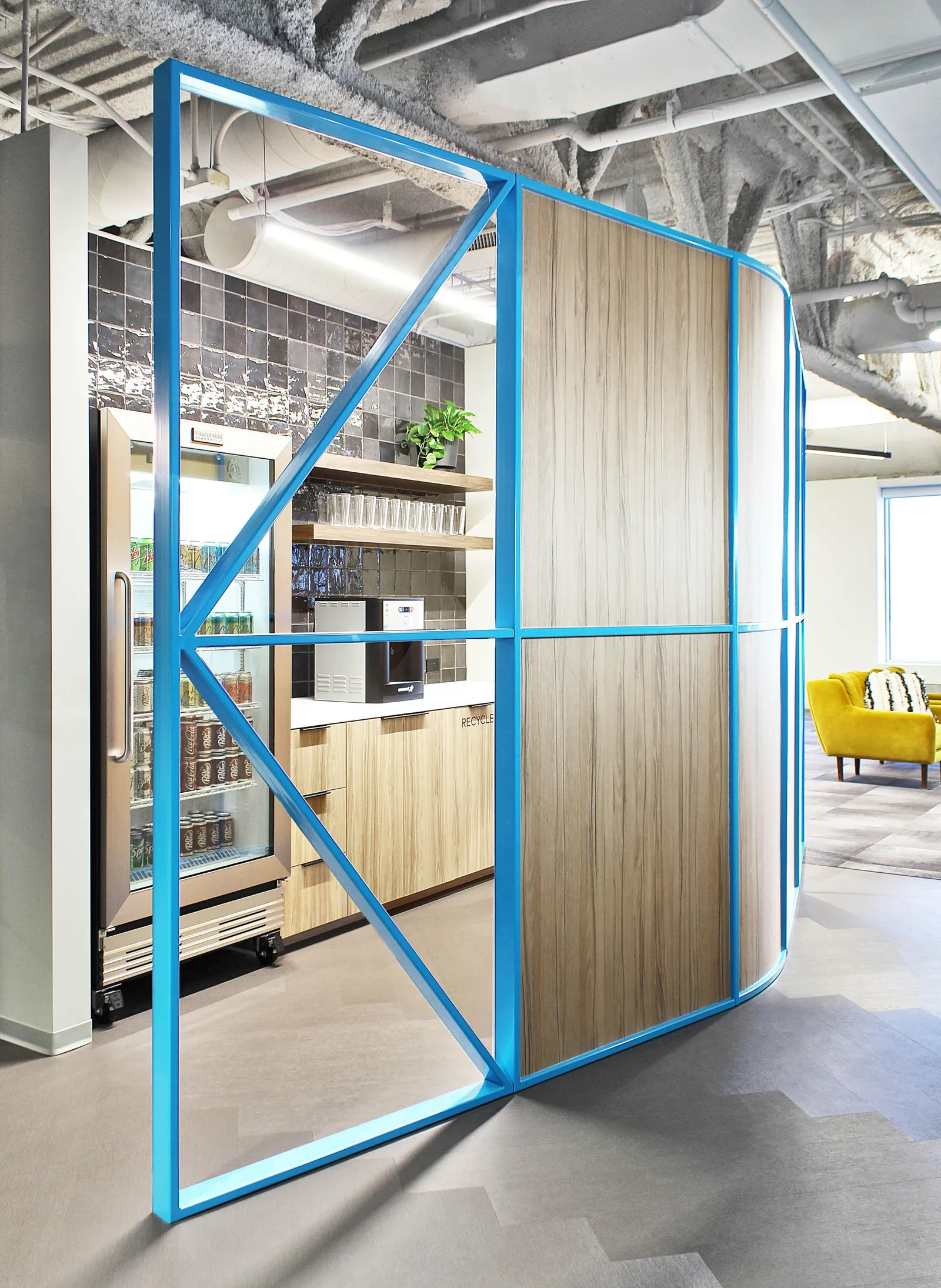 custom space divider with steel tube and infill panels by Icon Modern