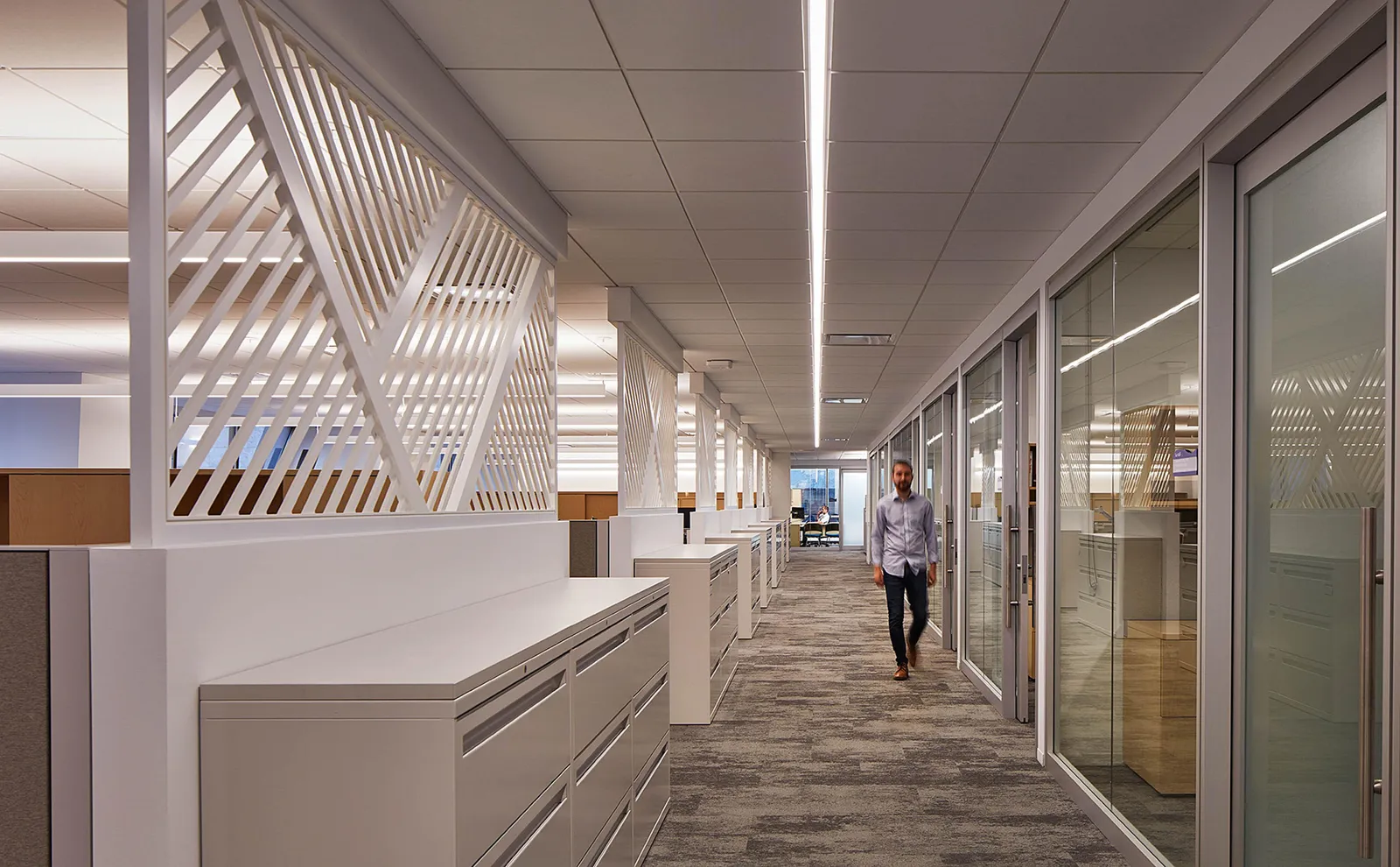 custom space divider with CNC'd pattern by Icon Modern