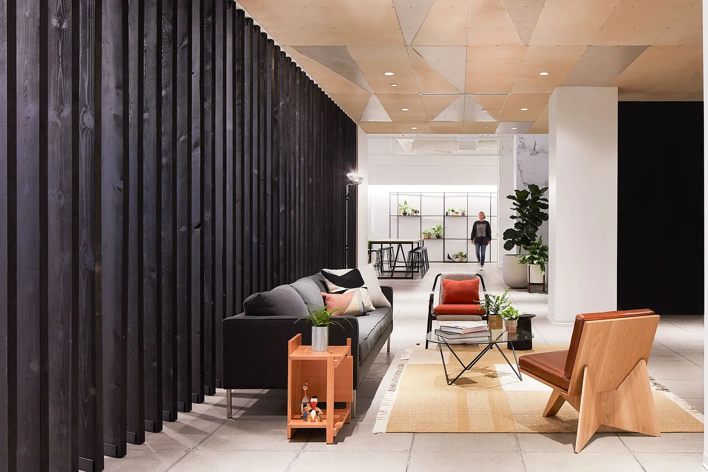 custom space divider ebonized urban pine slats by Icon Modern