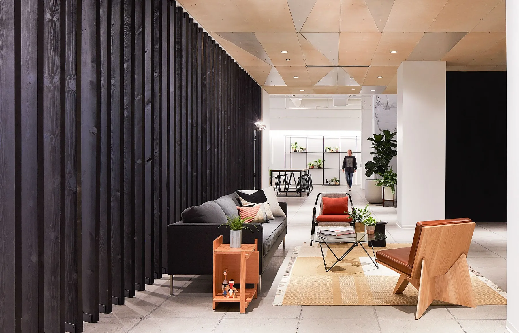 custom space divider ebonized urban pine slats by Icon Modern