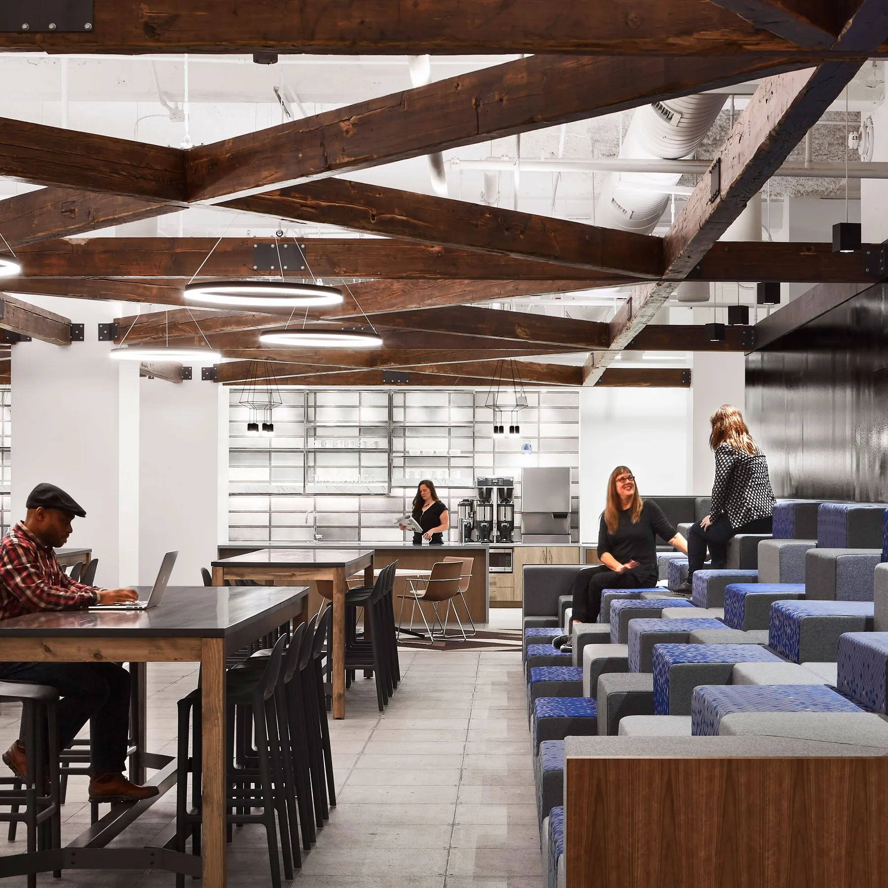 custom ceiling elements in reclaimed oak beams by Icon Modern