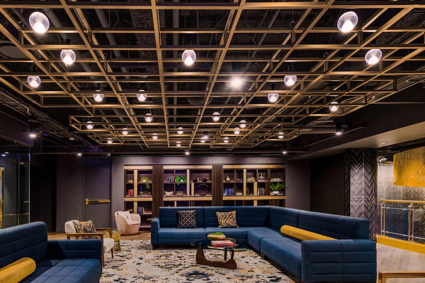 custom steel tube grid ceiling element with a custom gold powdercoat finish by Icon Modern