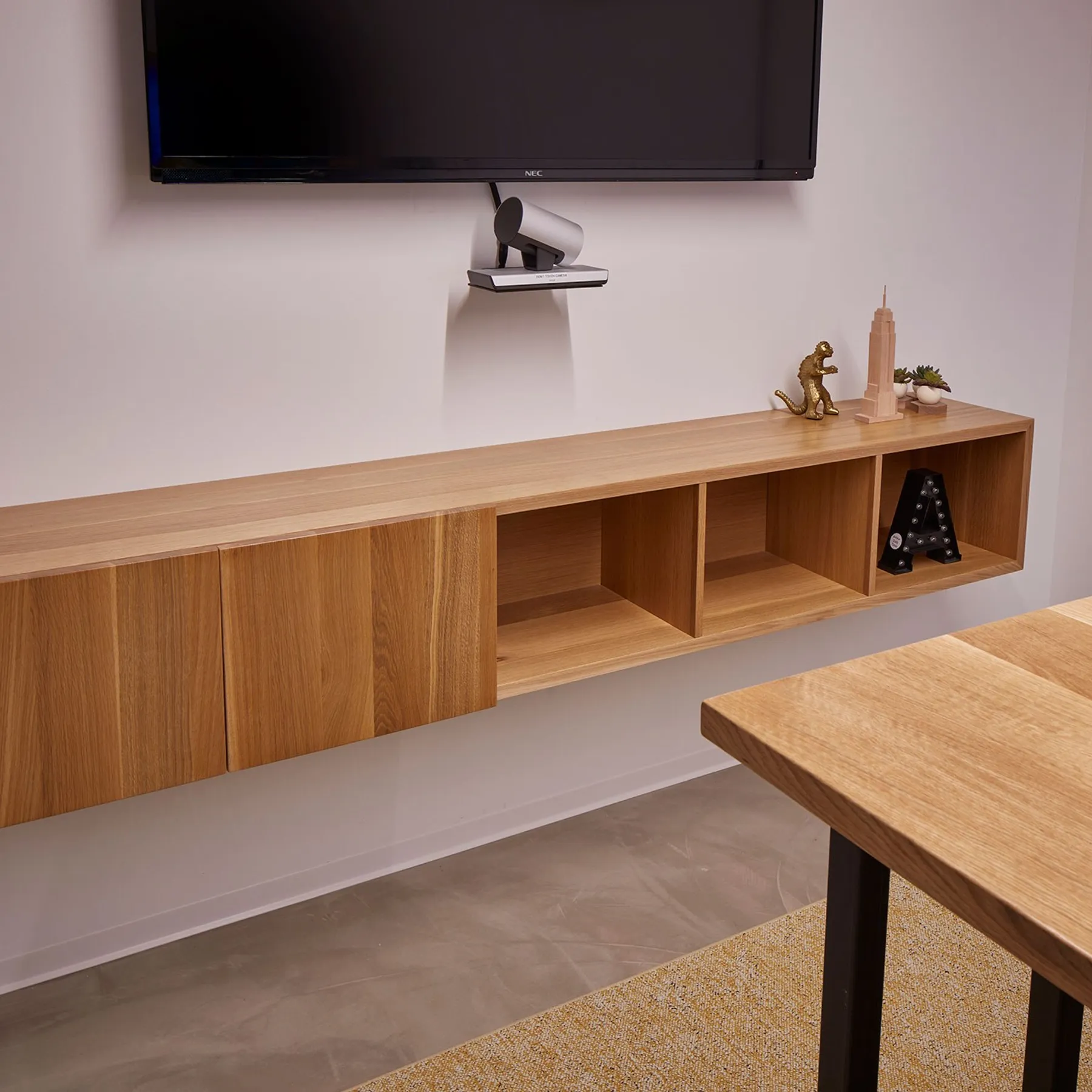 custom credenza floating urban oak by Icon Modern