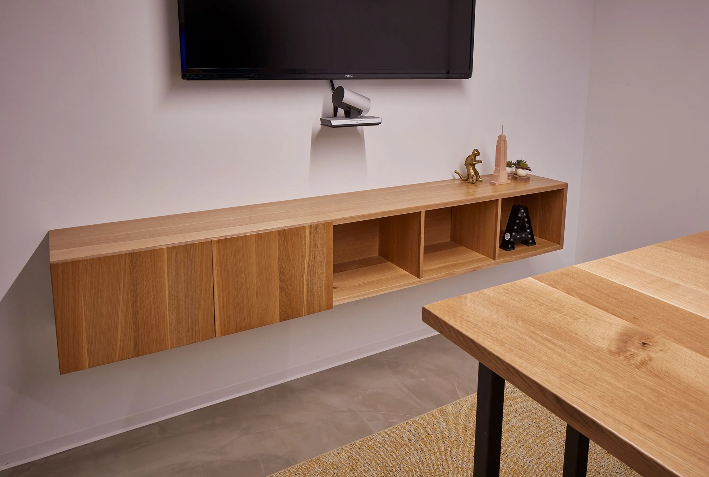custom credenza floating urban oak by Icon Modern