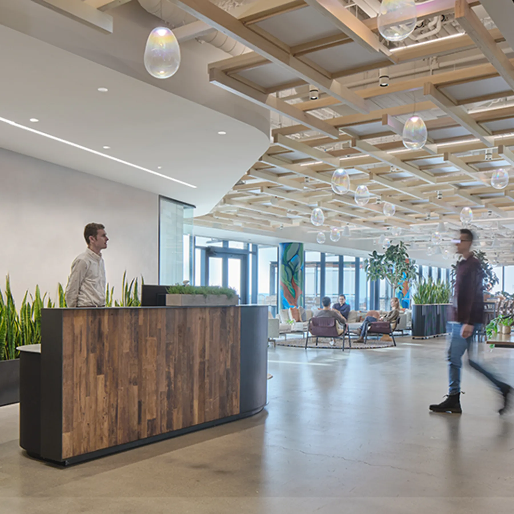 custom steel planters and reception desk