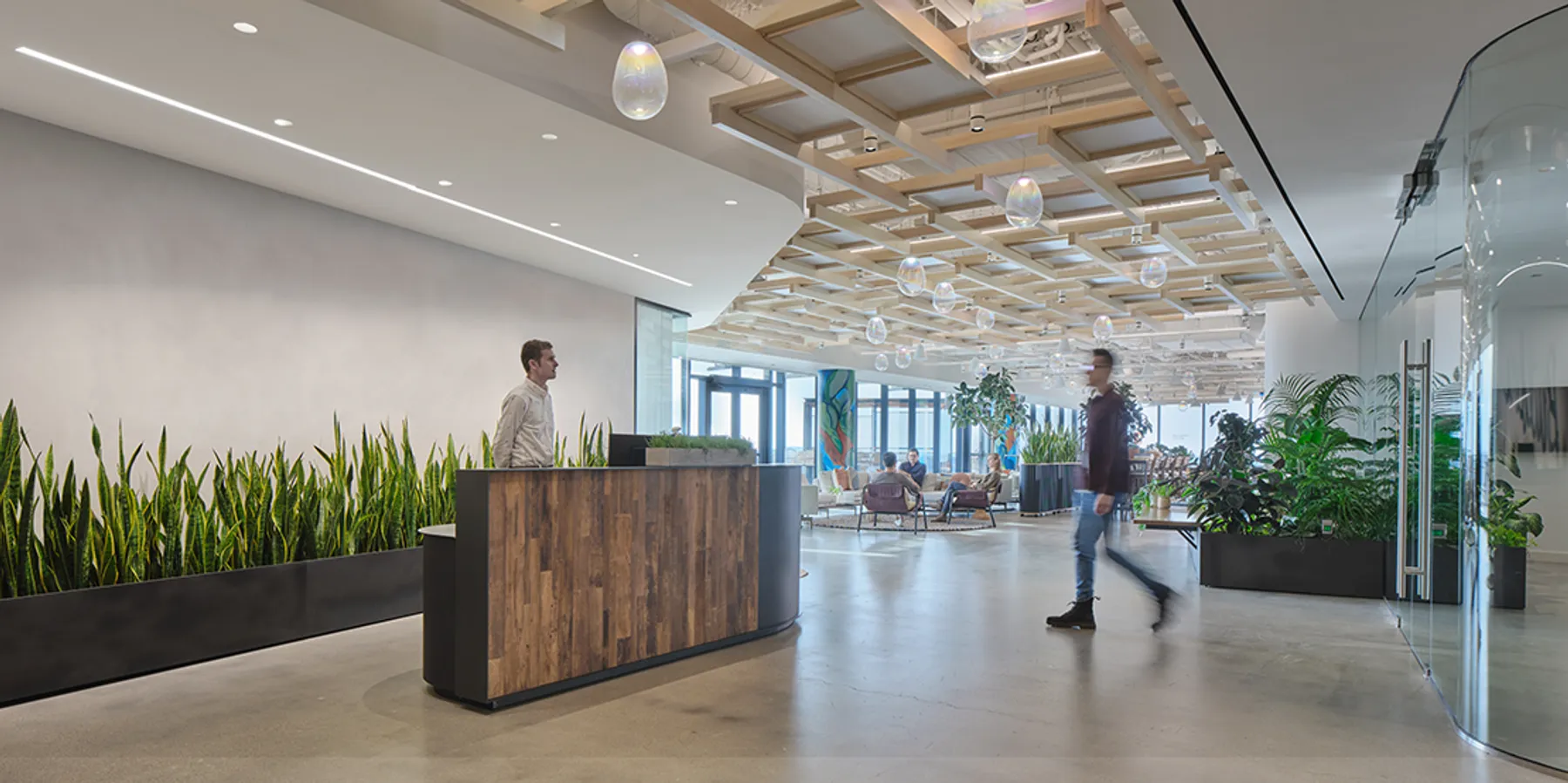 custom steel planters and reception desk