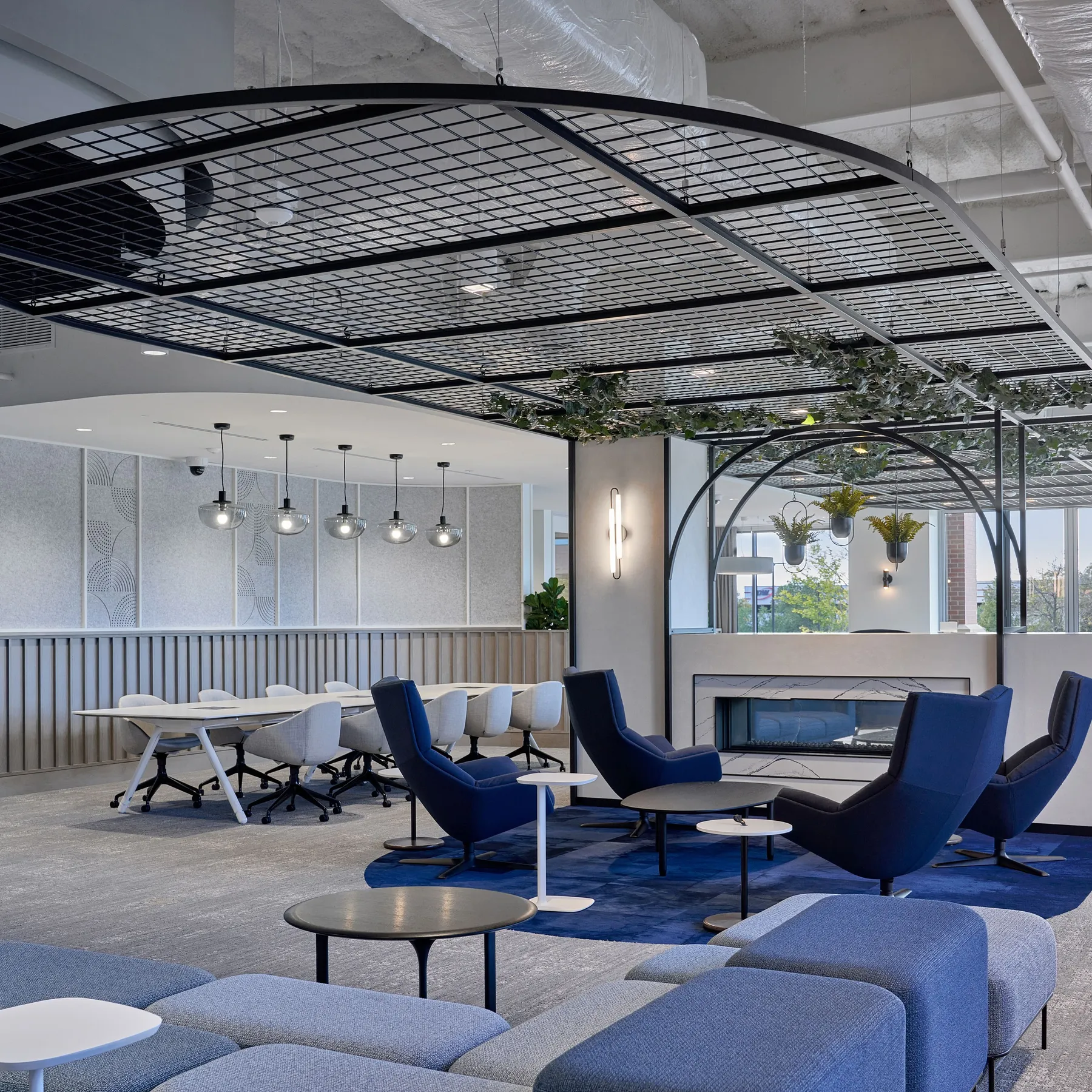 custom steel ceiling element in metal mesh by Icon Modern