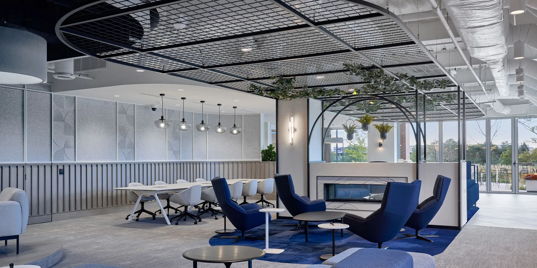 custom steel ceiling element in metal mesh by Icon Modern