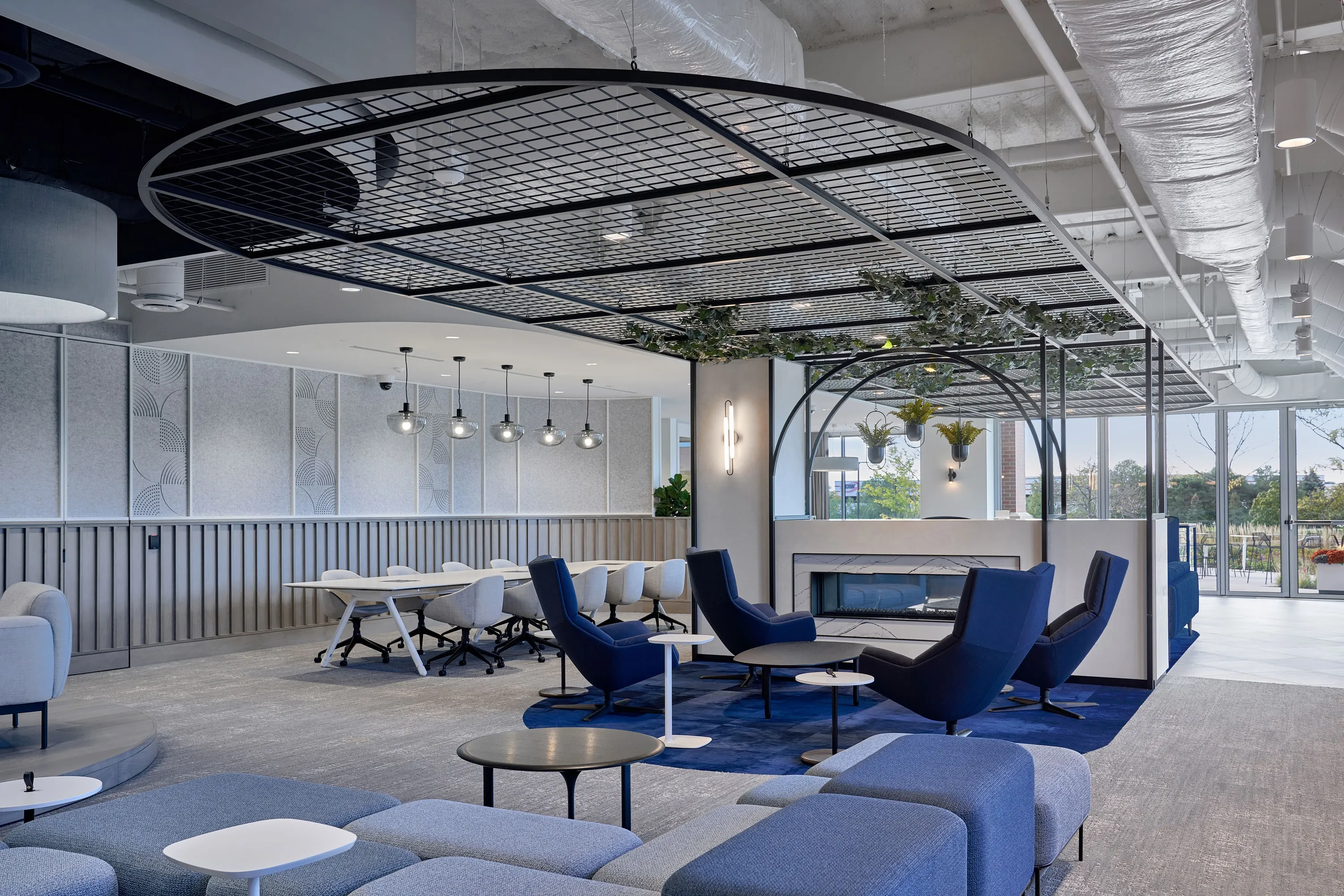 custom steel ceiling element in metal mesh by Icon Modern