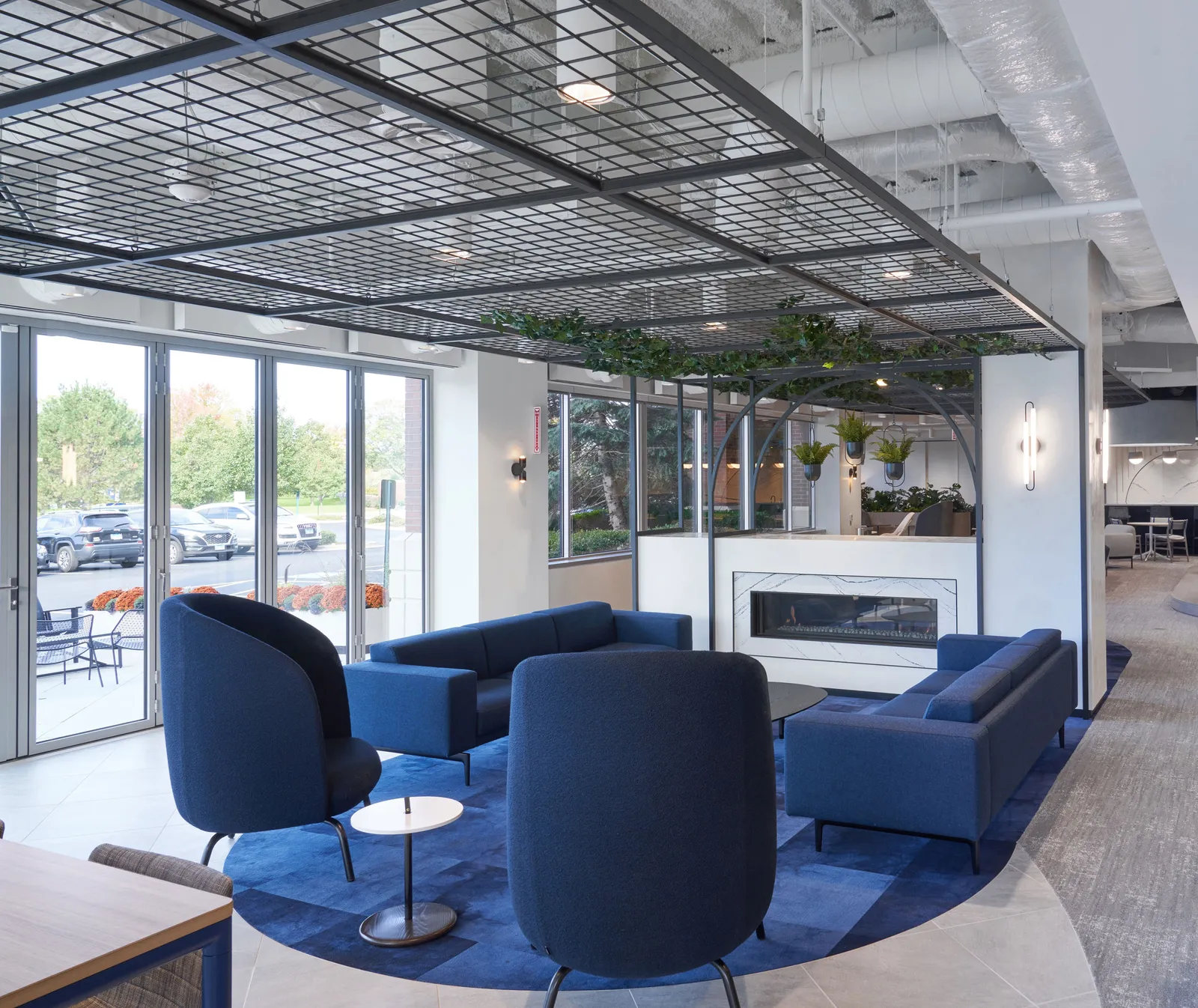 custom steel ceiling element in matte black steel mesh by Icon Modern