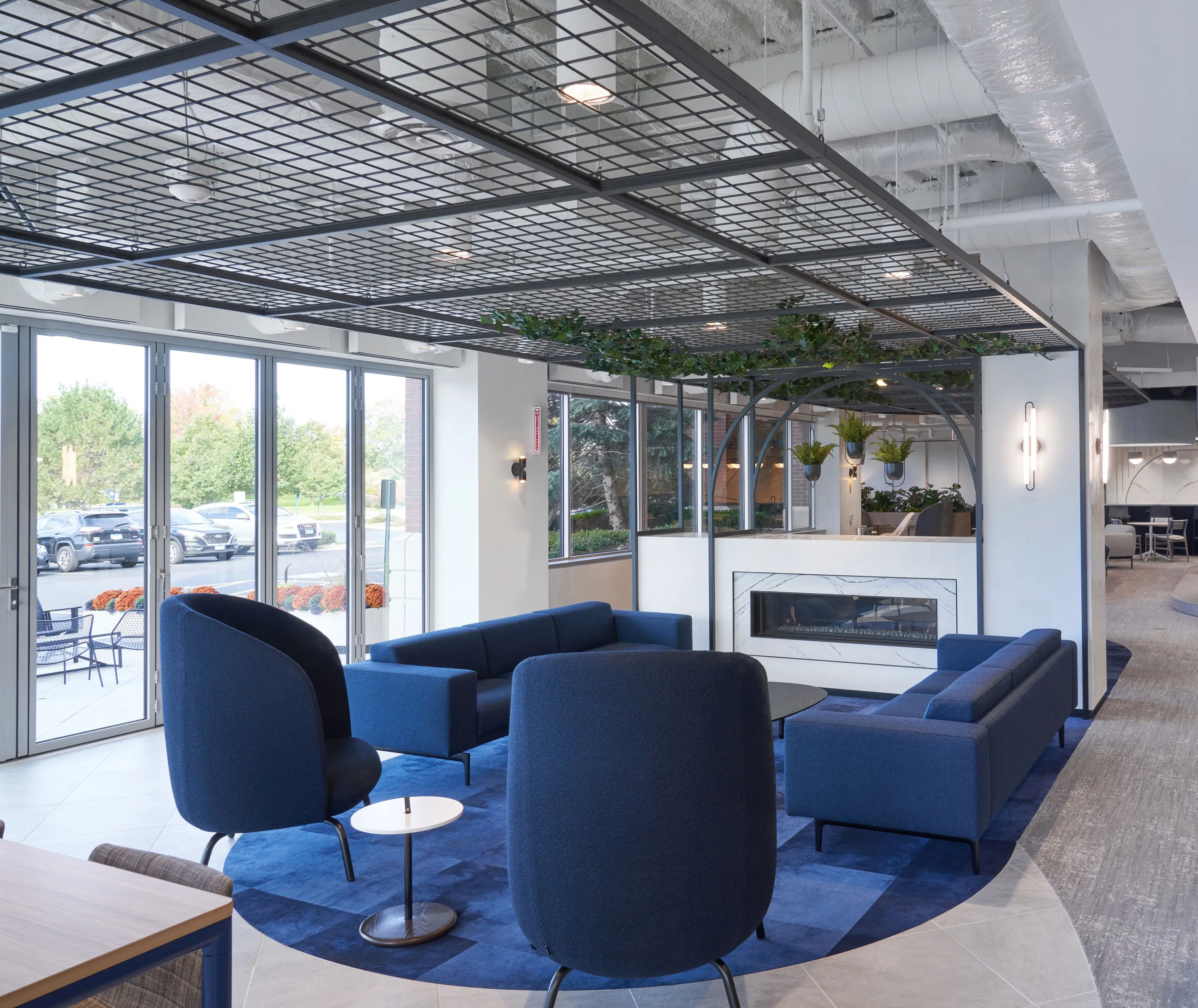 custom steel ceiling element in matte black steel mesh by Icon Modern