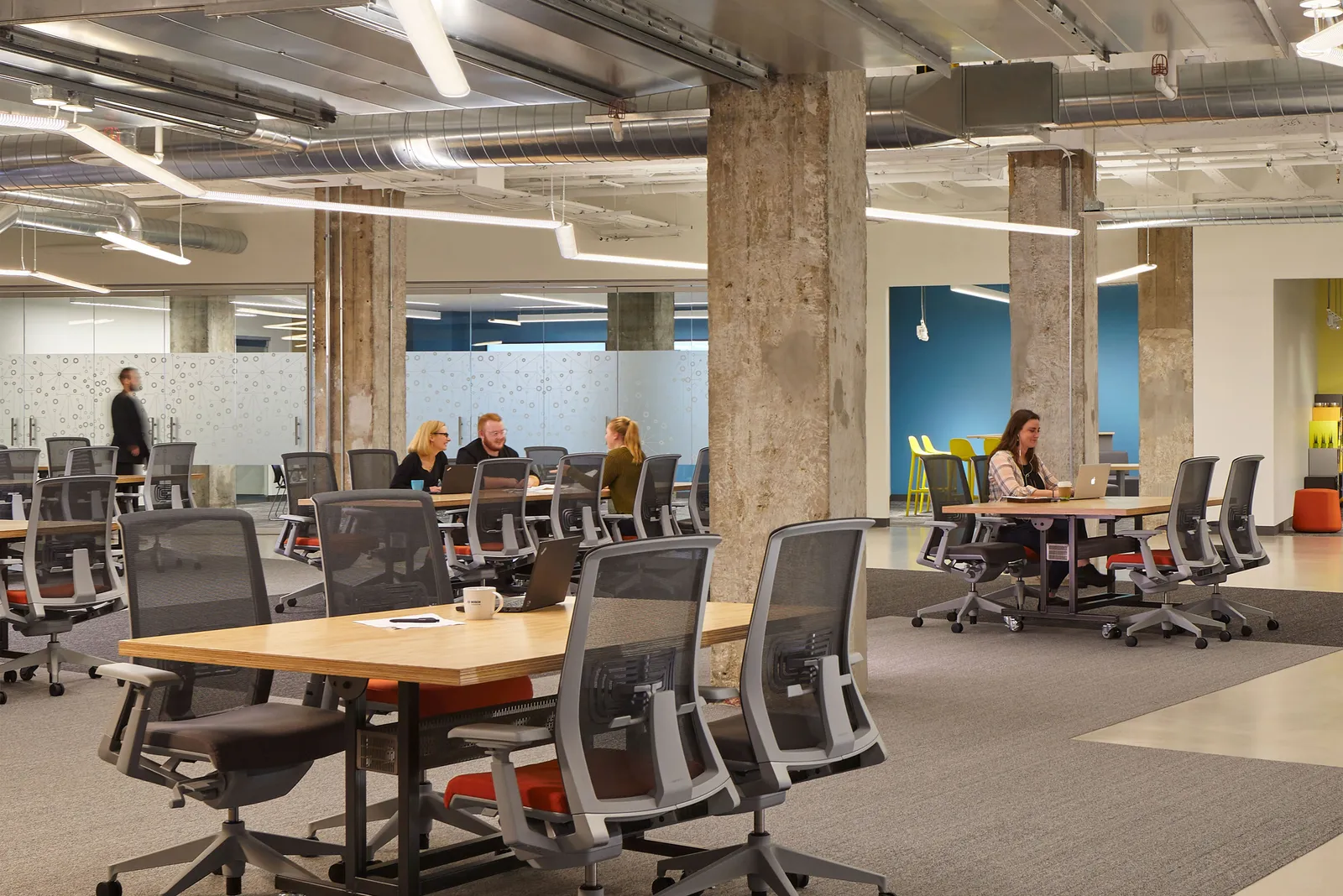 custom community table veneer on casters by Icon Modern