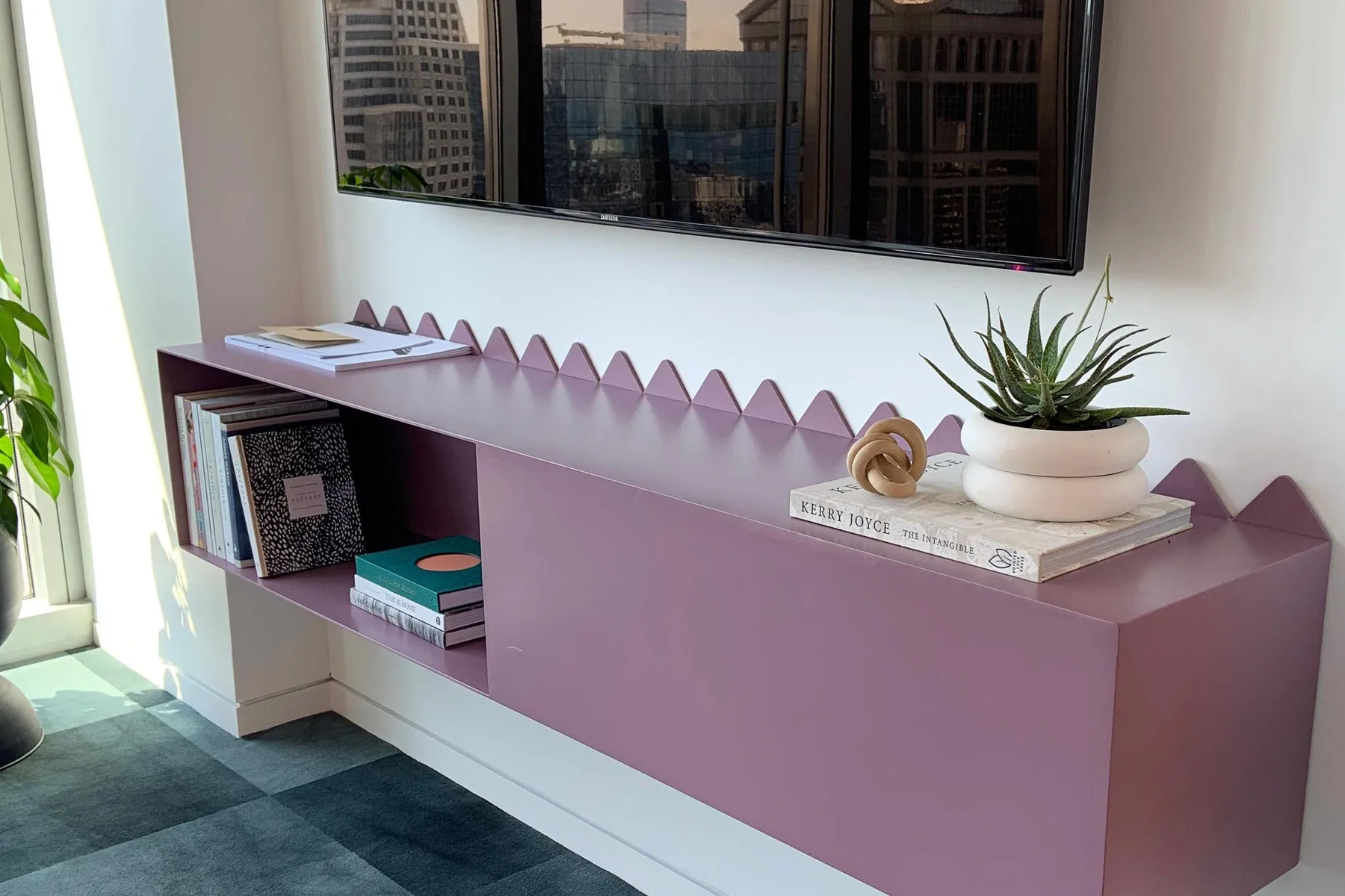 custom credenza in steel with custom purple powdercoat by Icon Modern