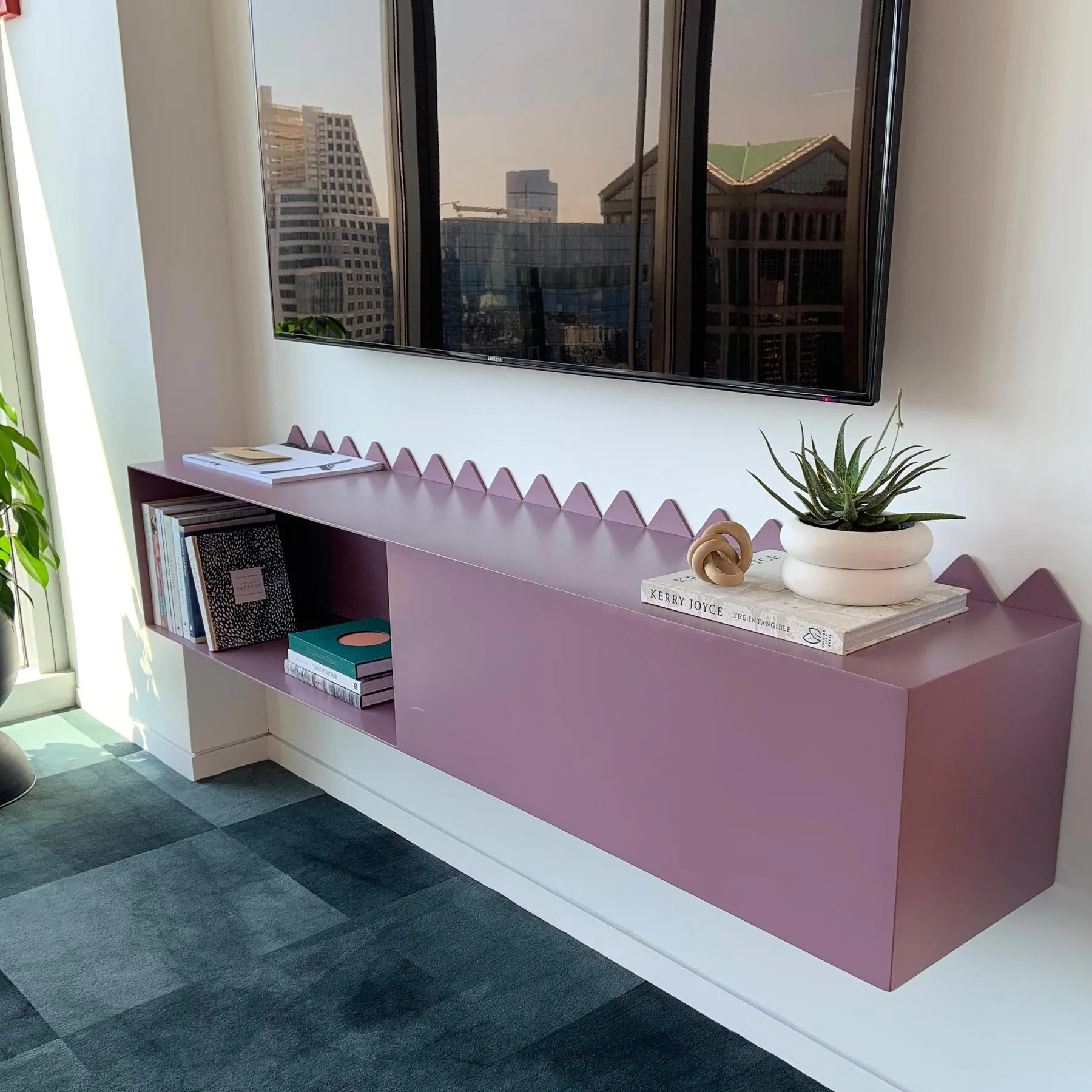 custom credenza in steel with custom purple powdercoat by Icon Modern