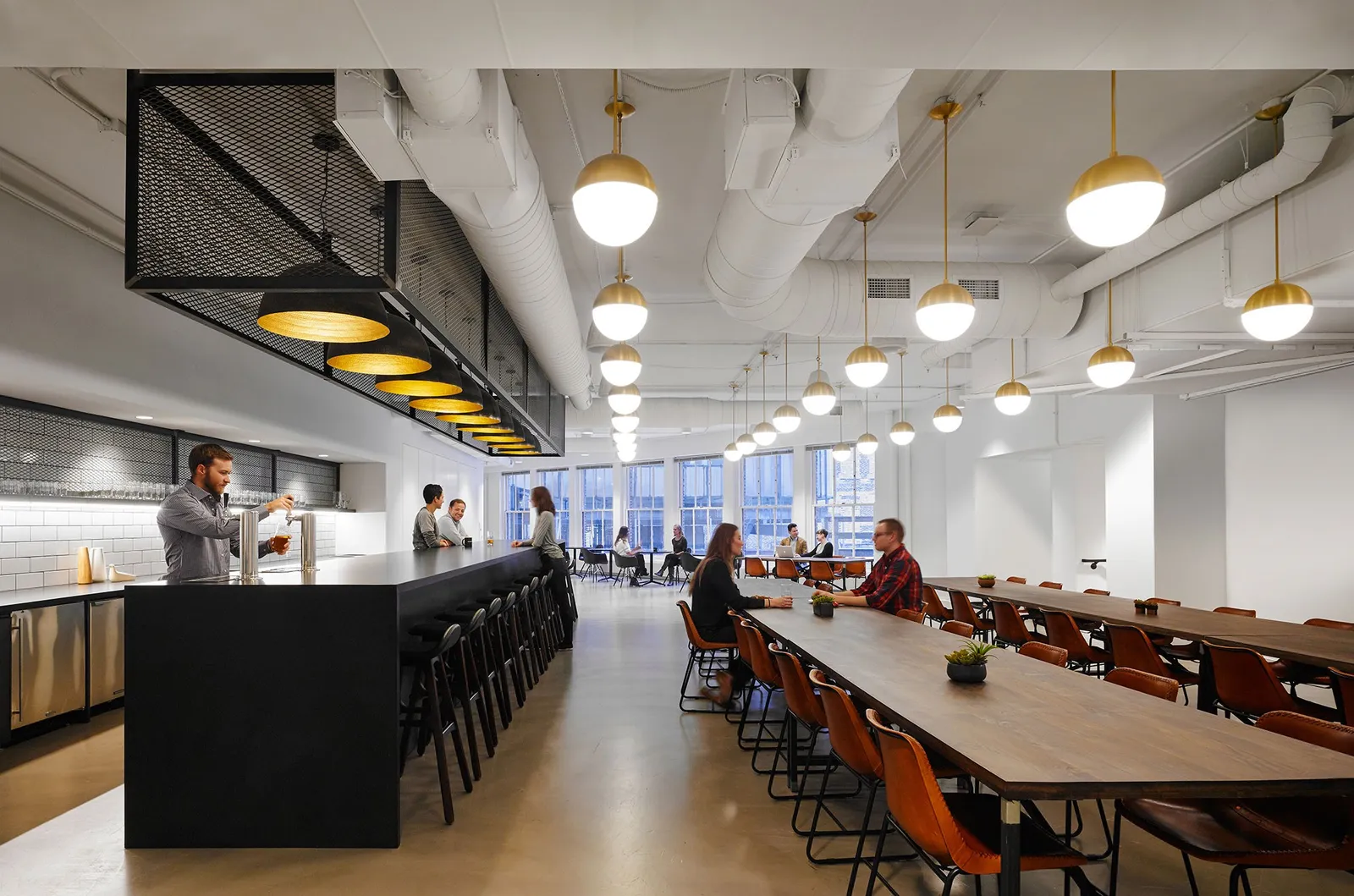 custom community table steel with steel light enclosure by Icon Modern