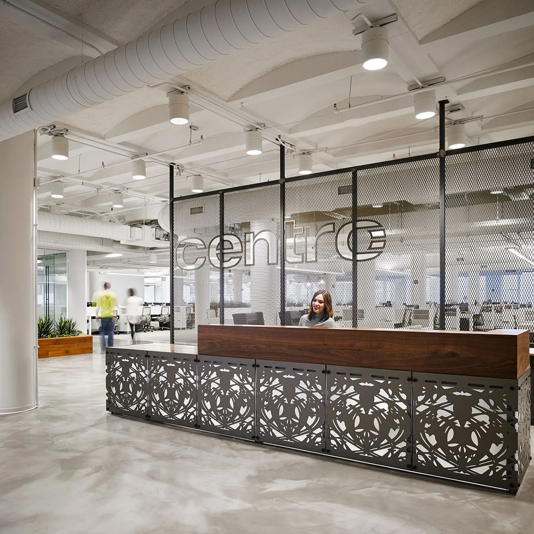 custom reception desk and space divider by Icon Modern