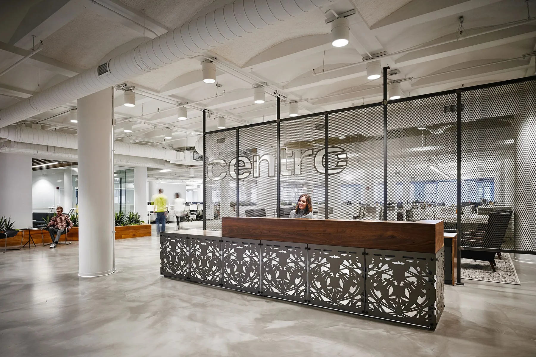 custom reception desk and space divider by Icon Modern