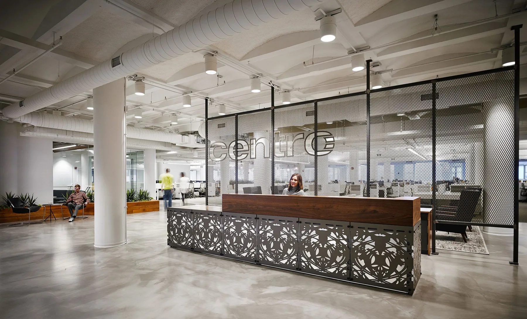 custom reception desk and space divider by Icon Modern