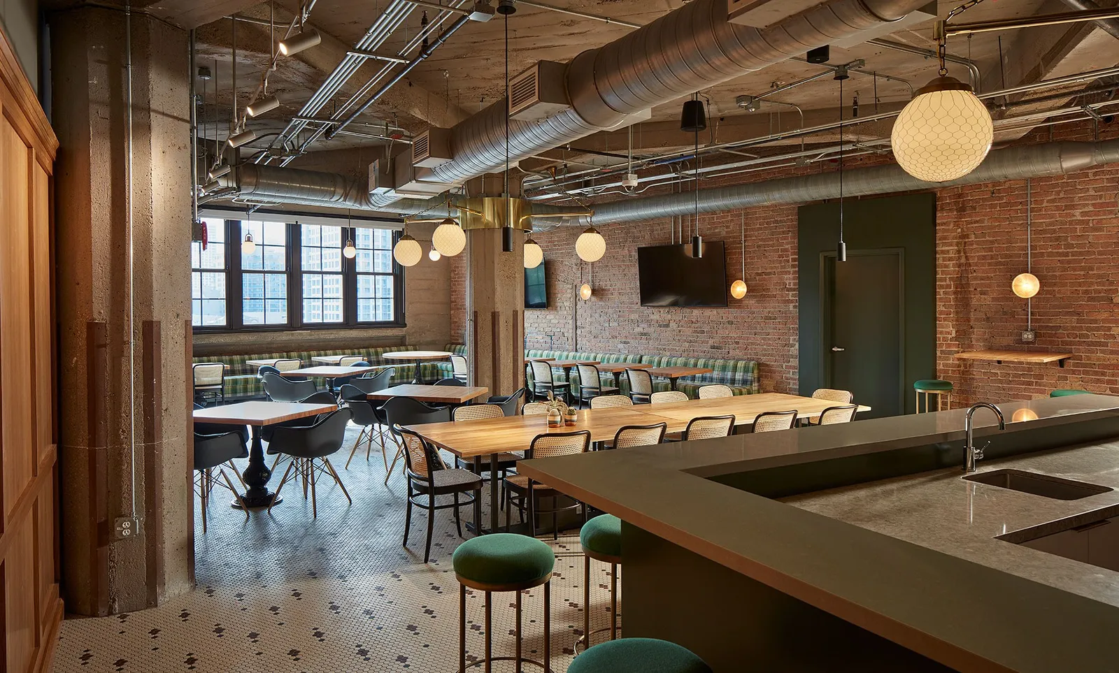 custom community table in urban elm by Icon Modern