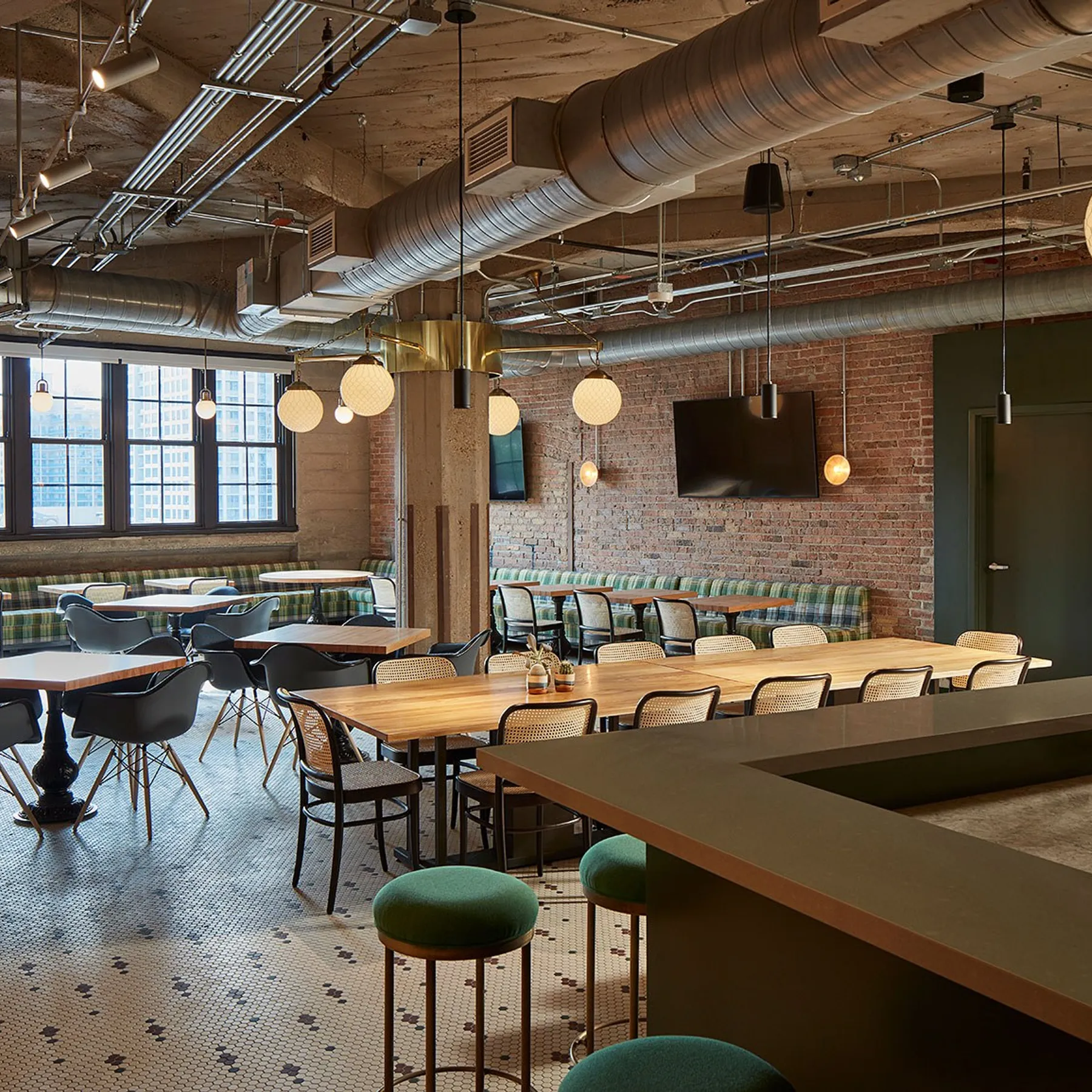 custom community table in urban elm by Icon Modern