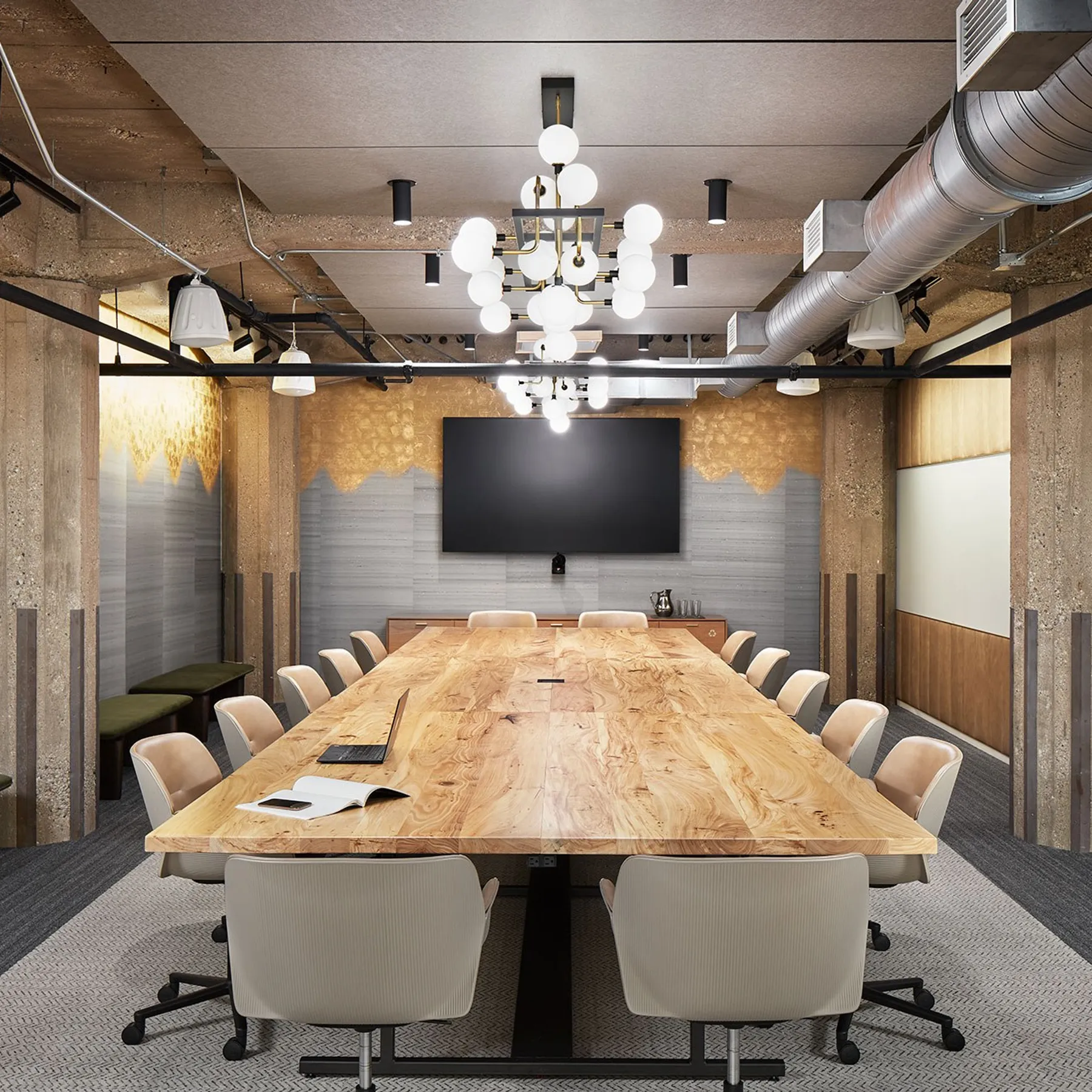 custom conference table in urban elm with drop-in power by Icon Modern