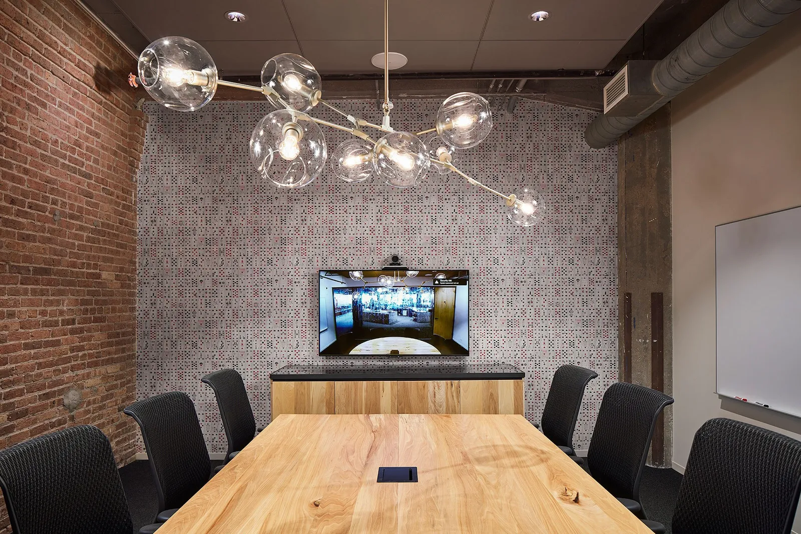 custom conference table and credenza in urban elm by Icon Modern