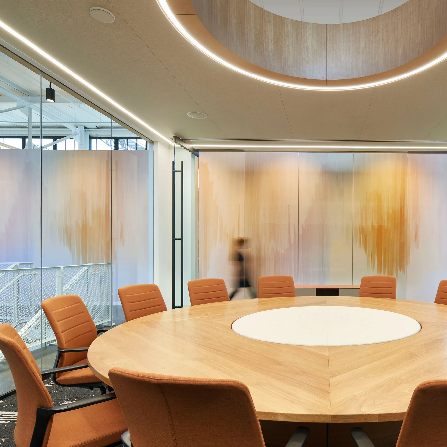 custom conference table made from urban oak with an acoustic infill panel by Icon Modern