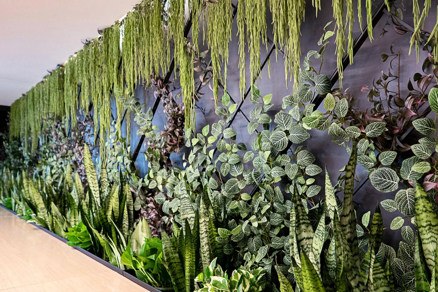 custom steel trellis with live and faux plants by Icon Modern