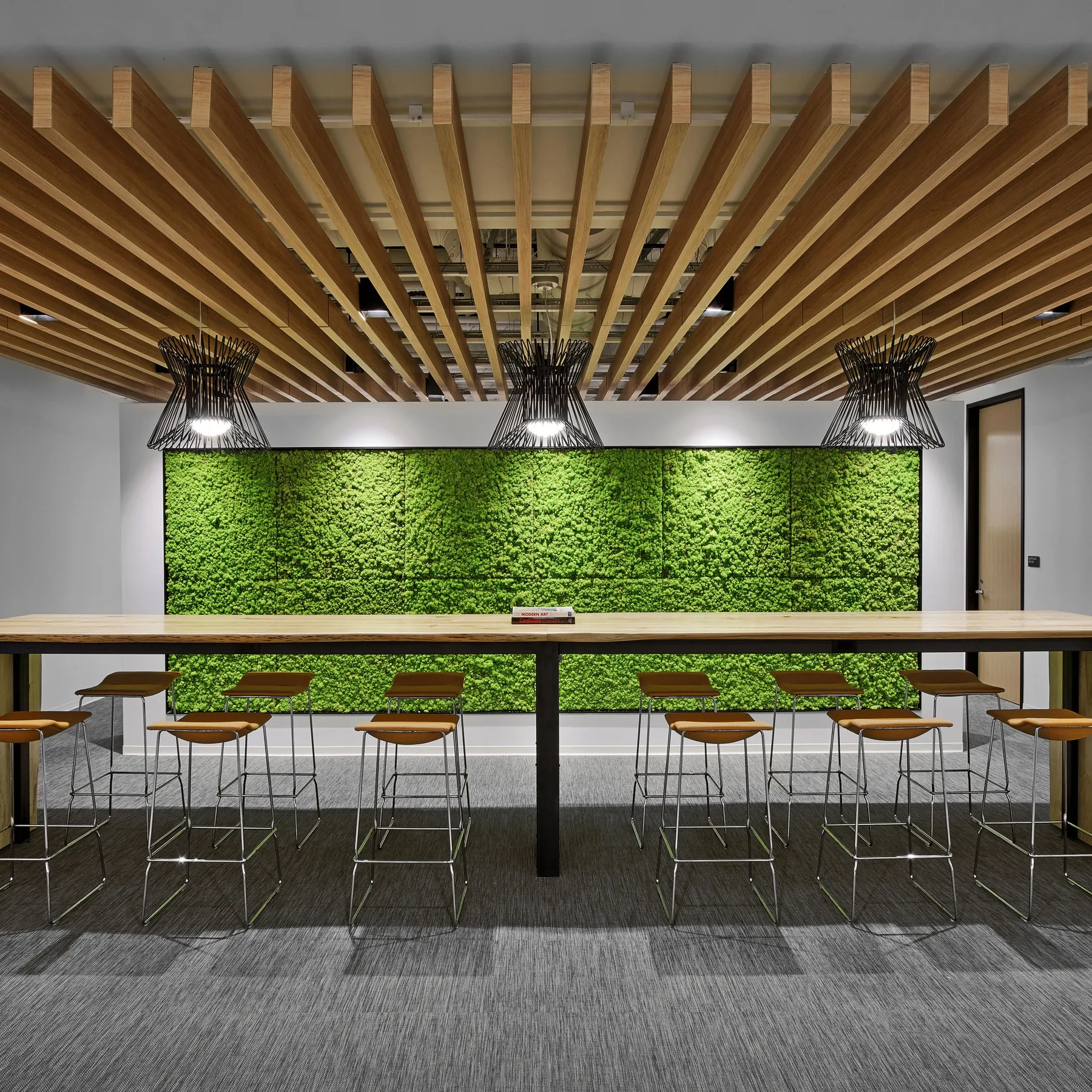 custom community table with waterfall dropsides by Icon Modern