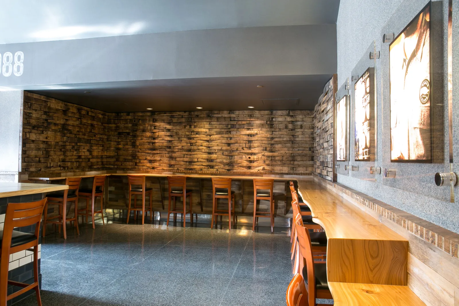 custom wall treatment in reclaimed barrel staves by Icon Modern