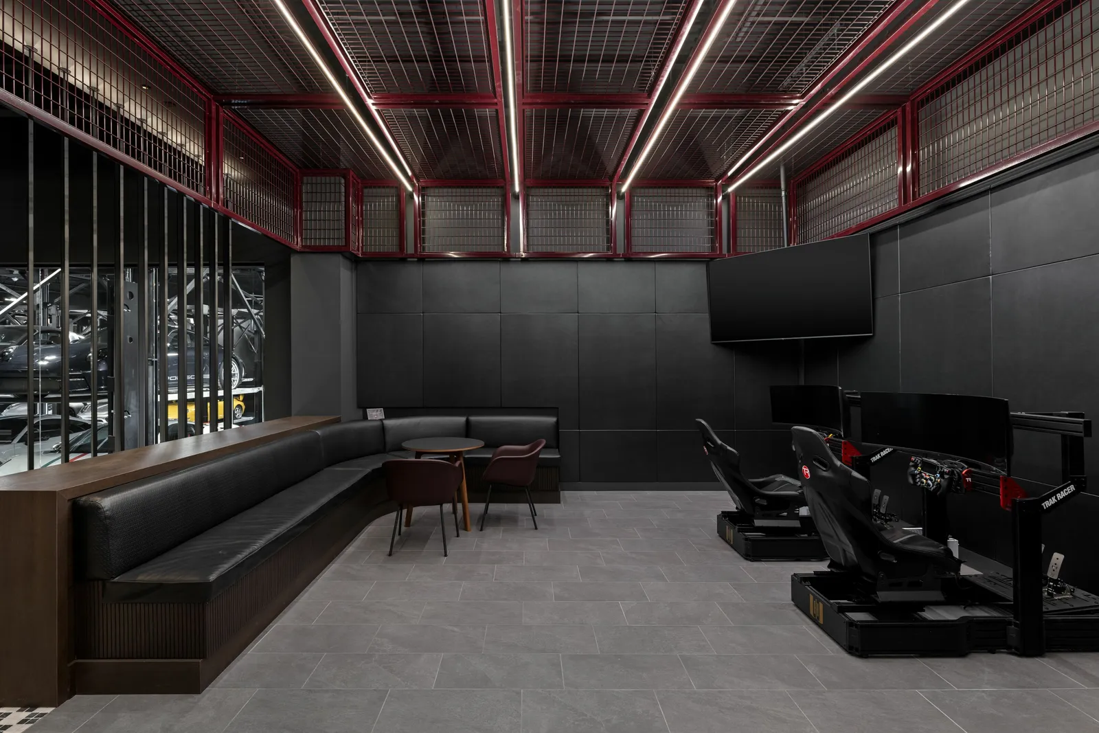 custom ceiling element in steel tube with wire mesh infill by Icon Modern