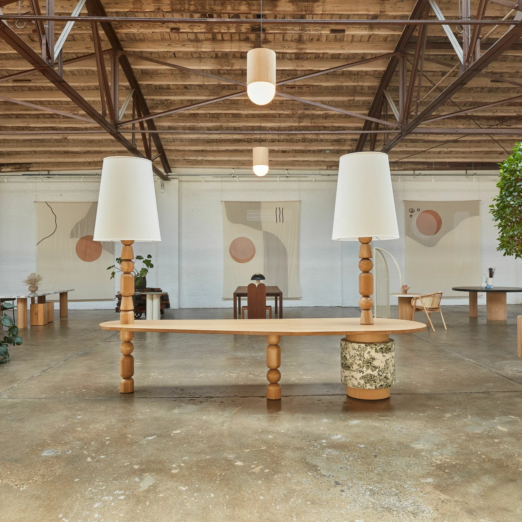 custom table in oak hardwood with unique base by Icon Modern