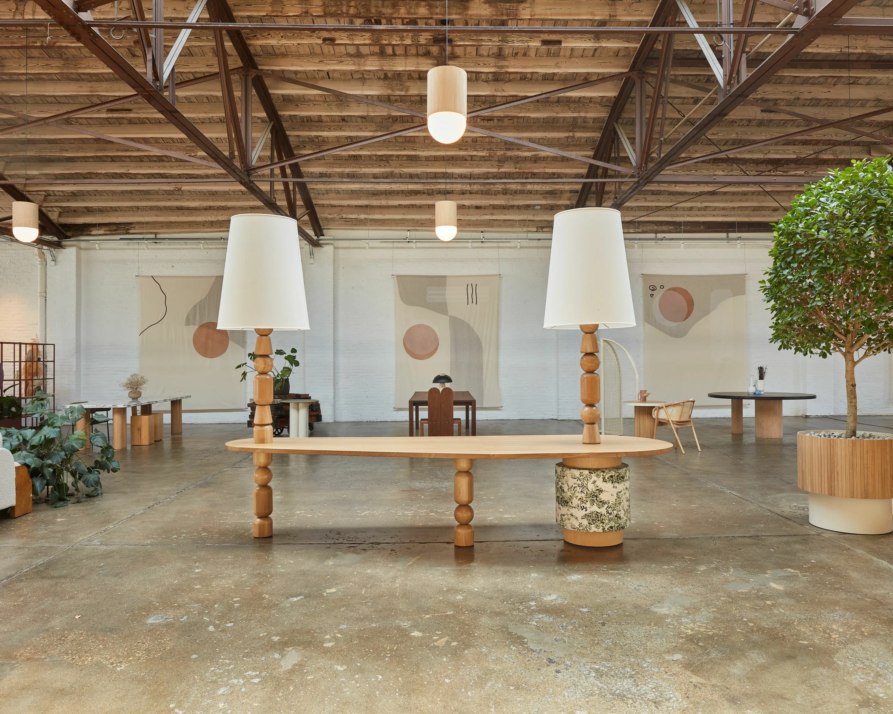 custom table in oak hardwood with unique base by Icon Modern