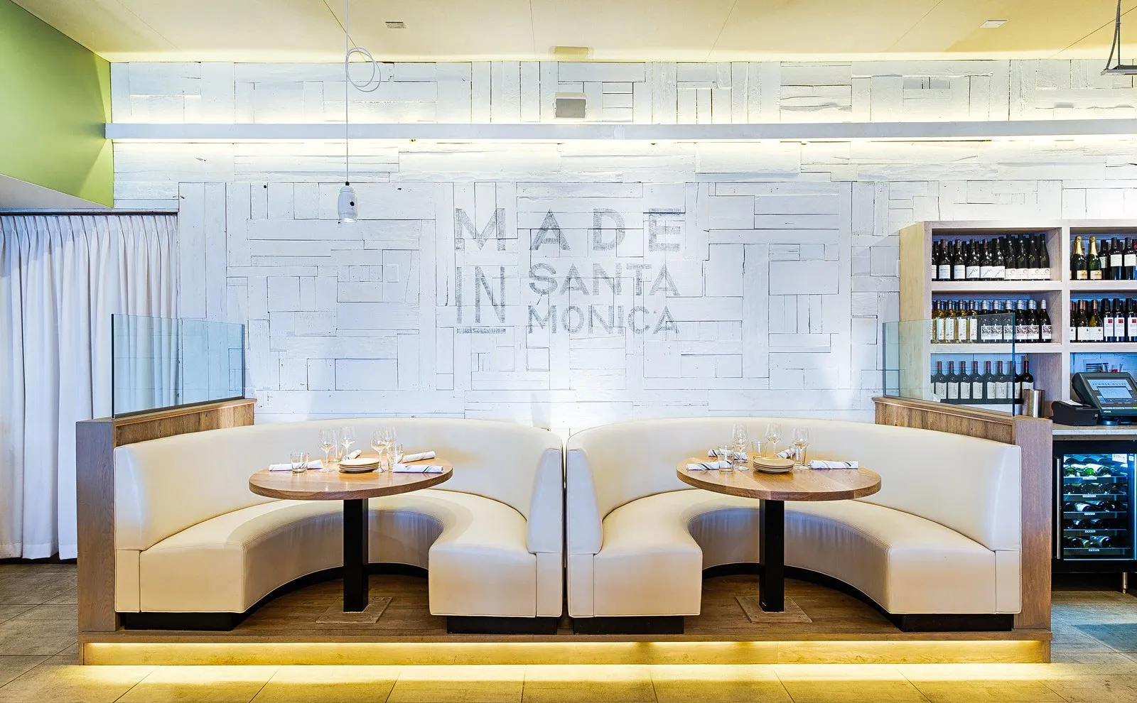 custom restaurant tables in urban oak round by Icon Modern