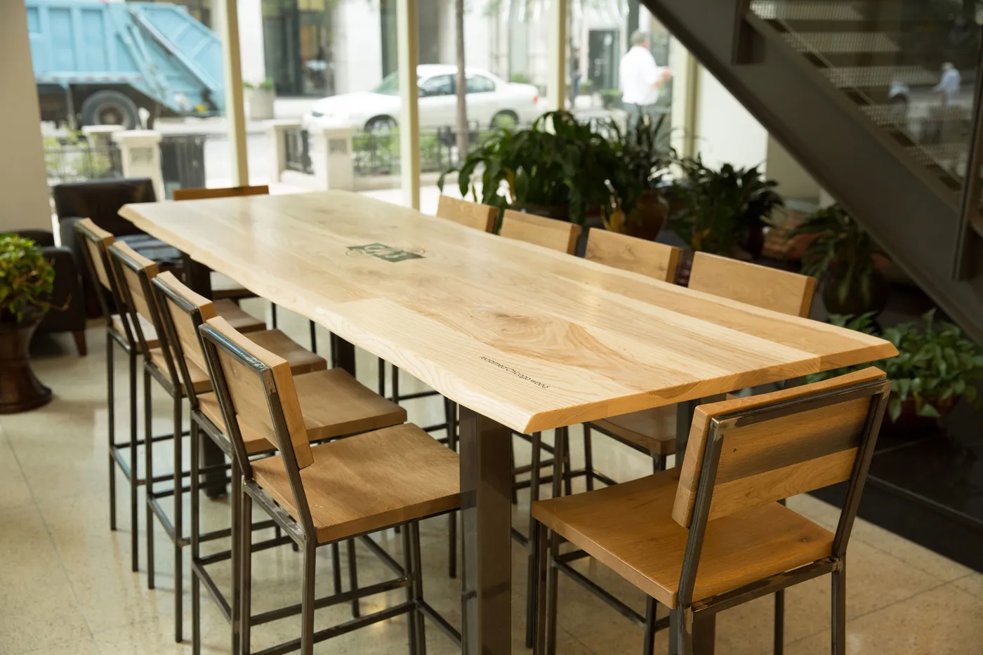 custom community table in urban elm by Icon Modern