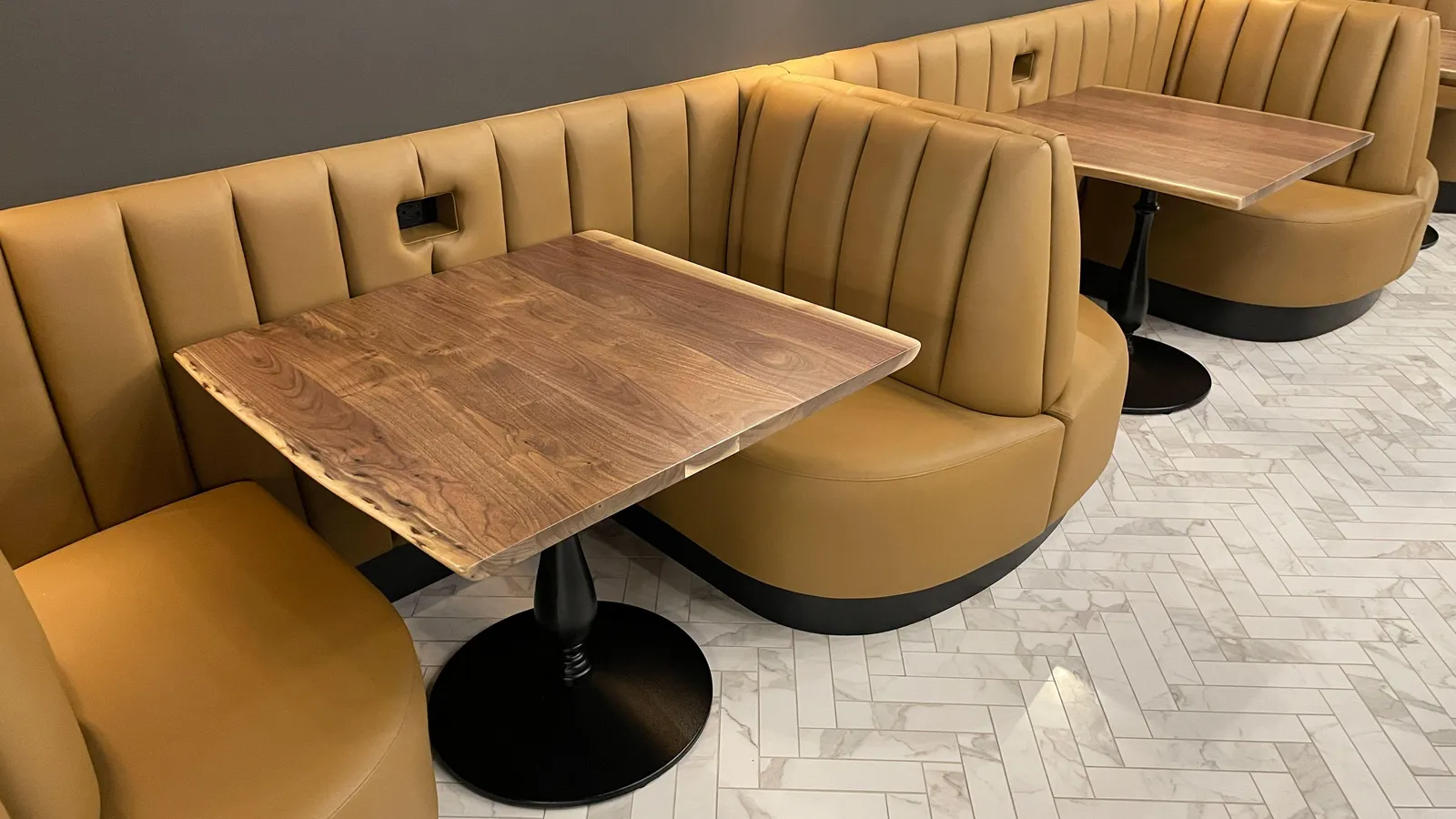 custom walnut cafe tables by Icon Modern