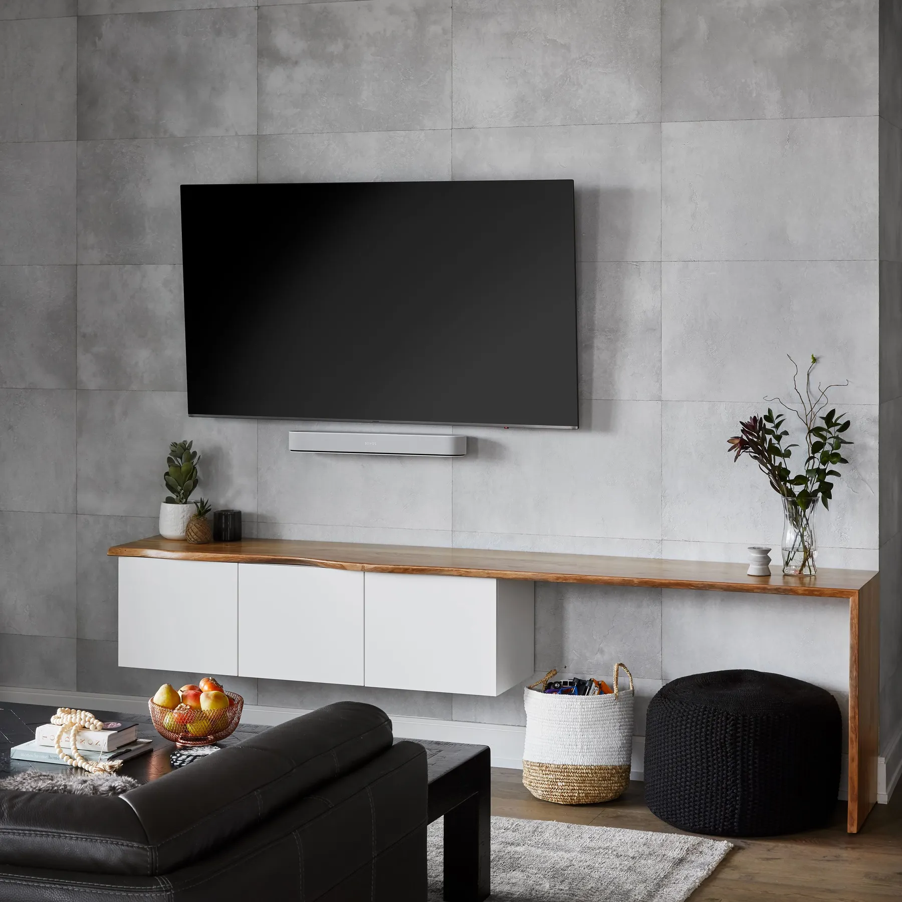 custom console wrap in urban elm by Icon Modern