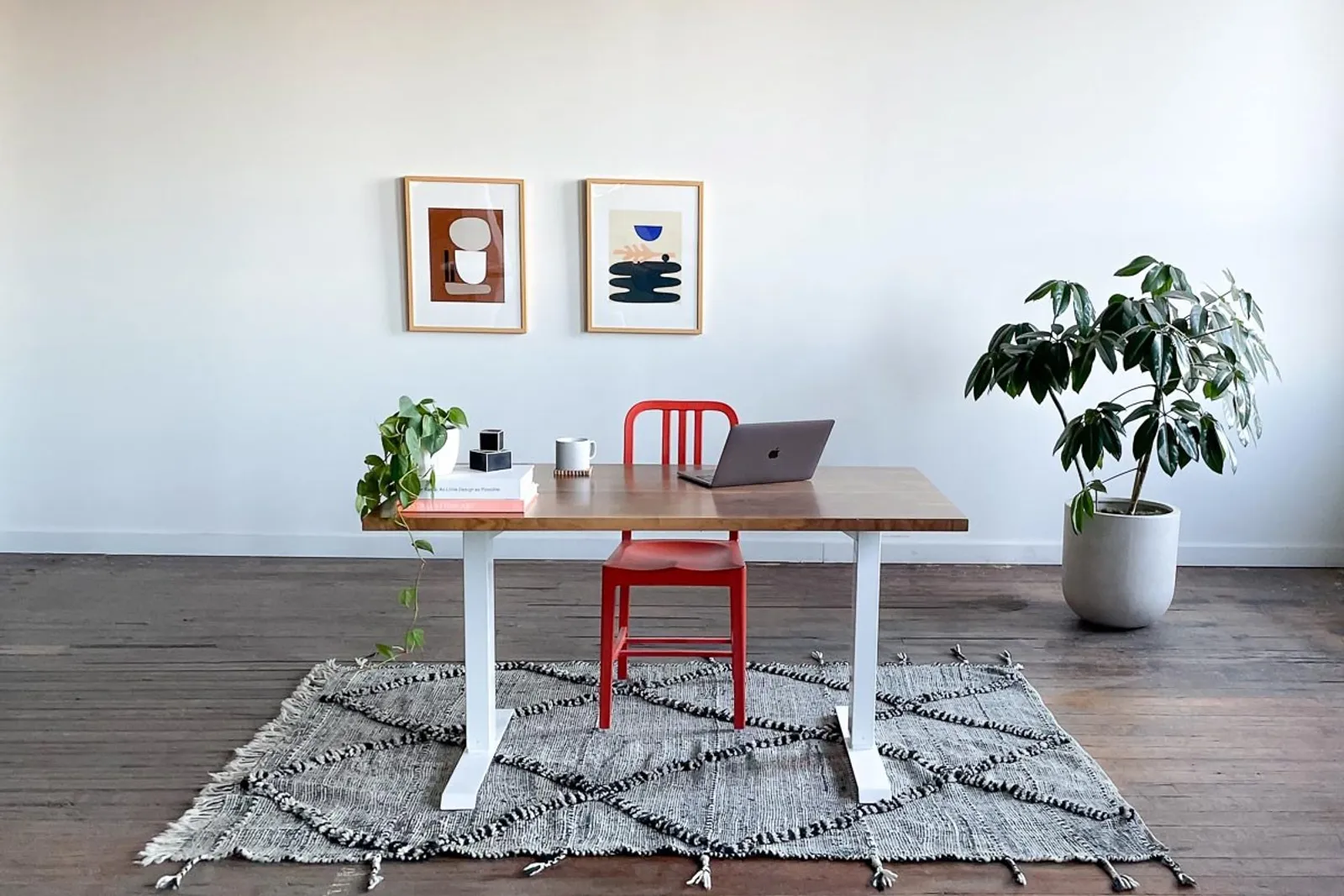 custom desk in walnut with height adjustable desk by Icon Modern