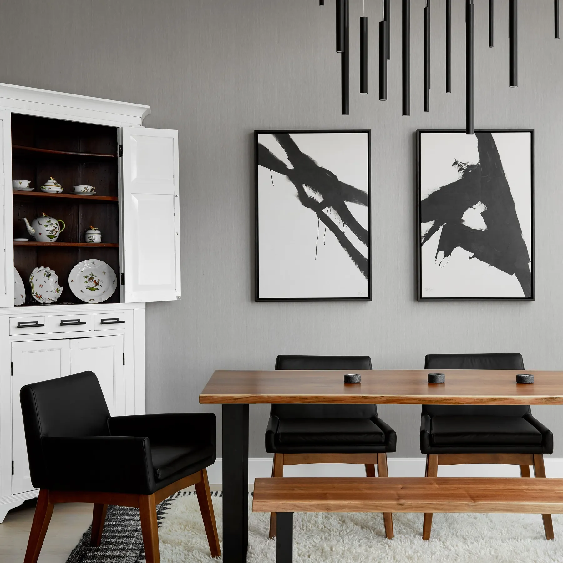 custom dining table and bench in urban walnut by Icon Modern